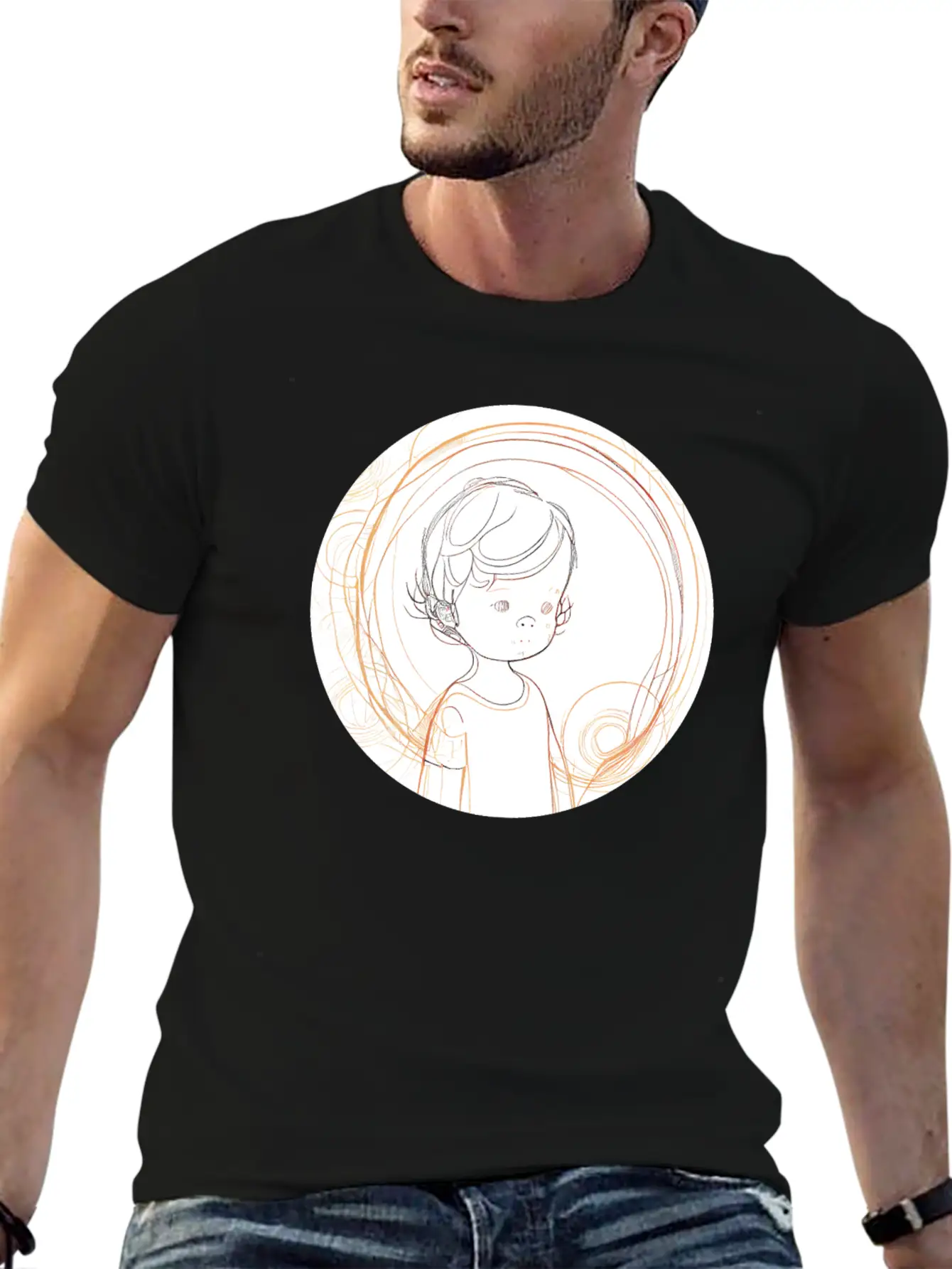 Adorable Line Art Of Kids For Tshirt And Sticker Lightweight Cotton T-Shirt – Daily Comfort Graphic Shirt