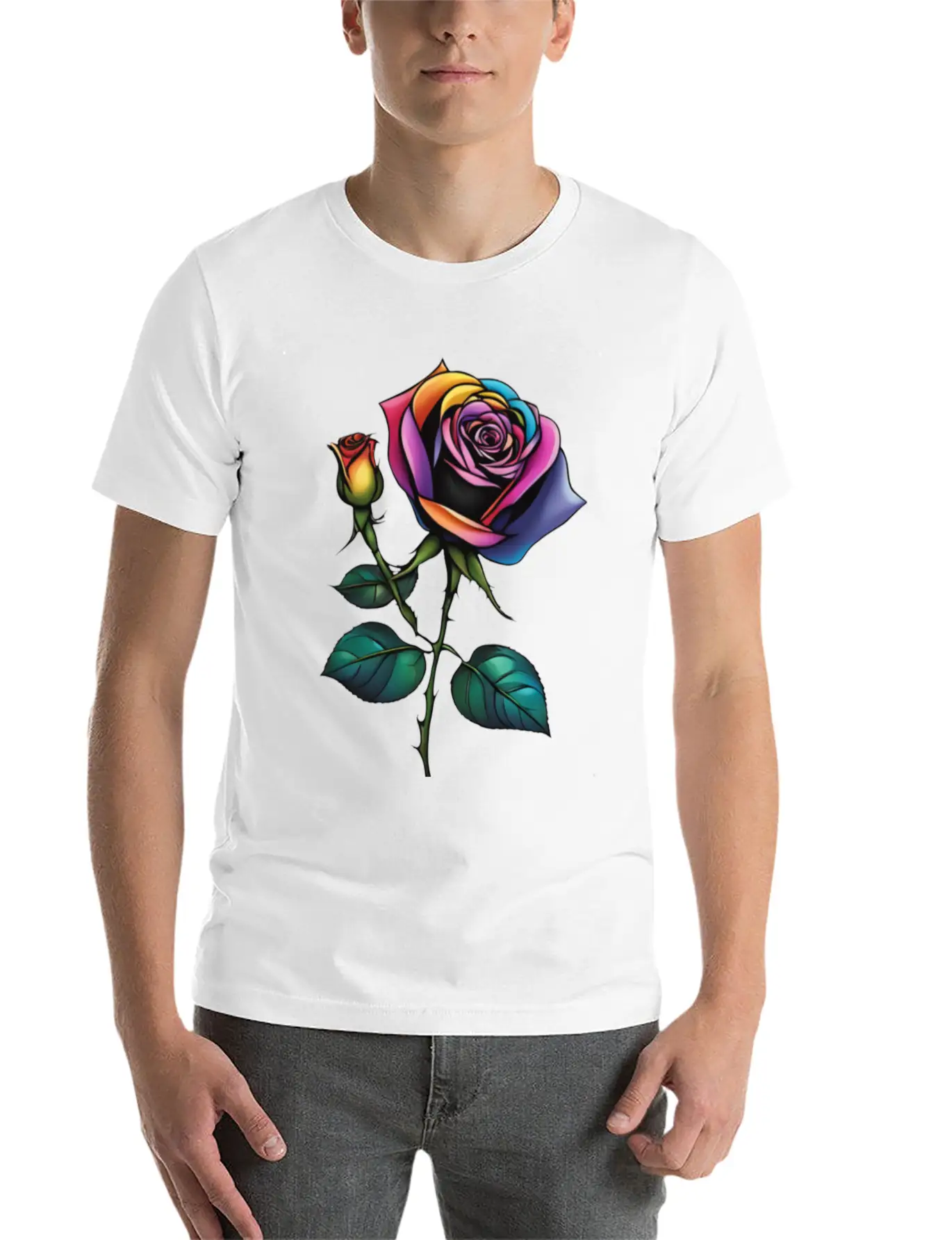 Aesthetic Colorful Rose Simple Classic Lightweight Cotton T-Shirt – Daily Comfort Graphic Shirt