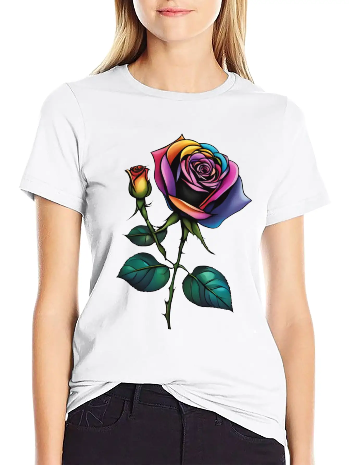 Aesthetic Colorful Rose Simple Classic Lightweight Cotton T-Shirt – Daily Comfort Graphic Shirt