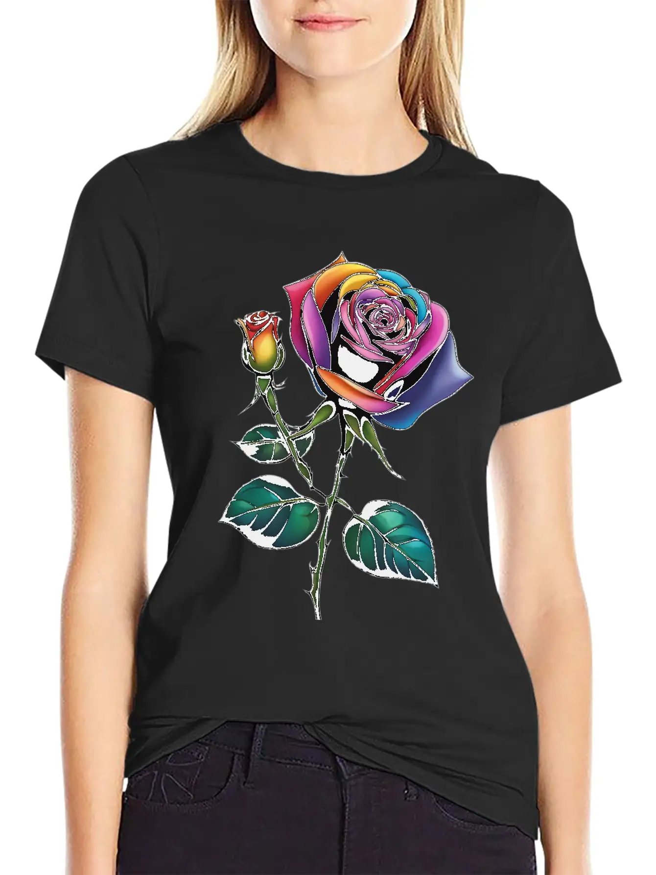 Aesthetic Colorful Rose Simple Classic Lightweight Cotton T-Shirt – Daily Comfort Graphic Shirt