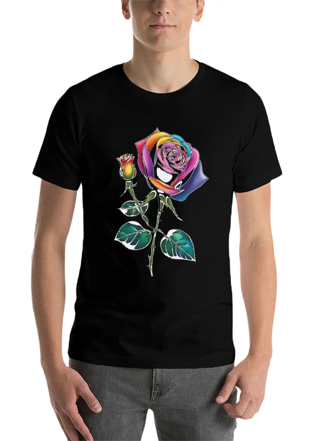 Aesthetic Colorful Rose Simple Classic Lightweight Cotton T-Shirt – Daily Comfort Graphic Shirt
