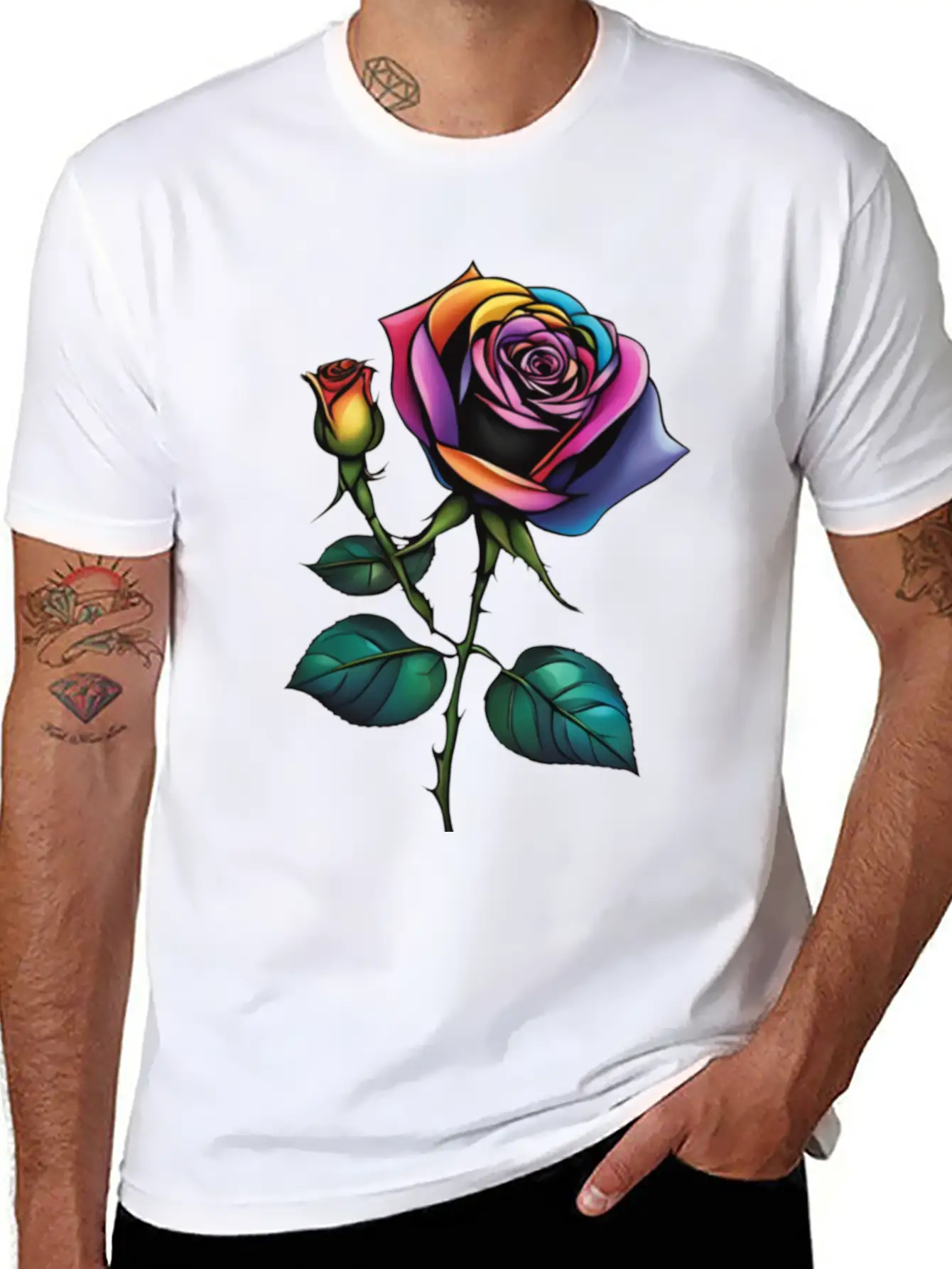 Aesthetic Colorful Rose Simple Classic Lightweight Cotton T-Shirt – Daily Comfort Graphic Shirt