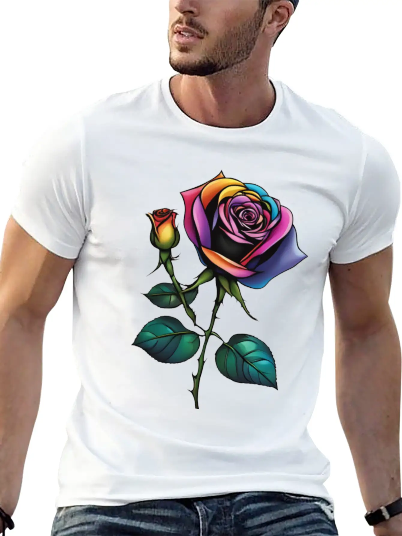 Aesthetic Colorful Rose Simple Classic Lightweight Cotton T-Shirt – Daily Comfort Graphic Shirt