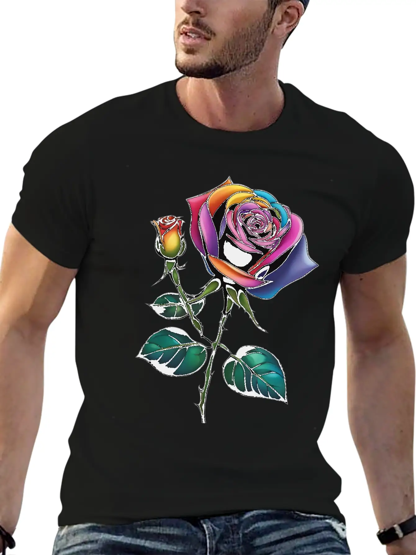 Aesthetic Colorful Rose Simple Classic Lightweight Cotton T-Shirt – Daily Comfort Graphic Shirt