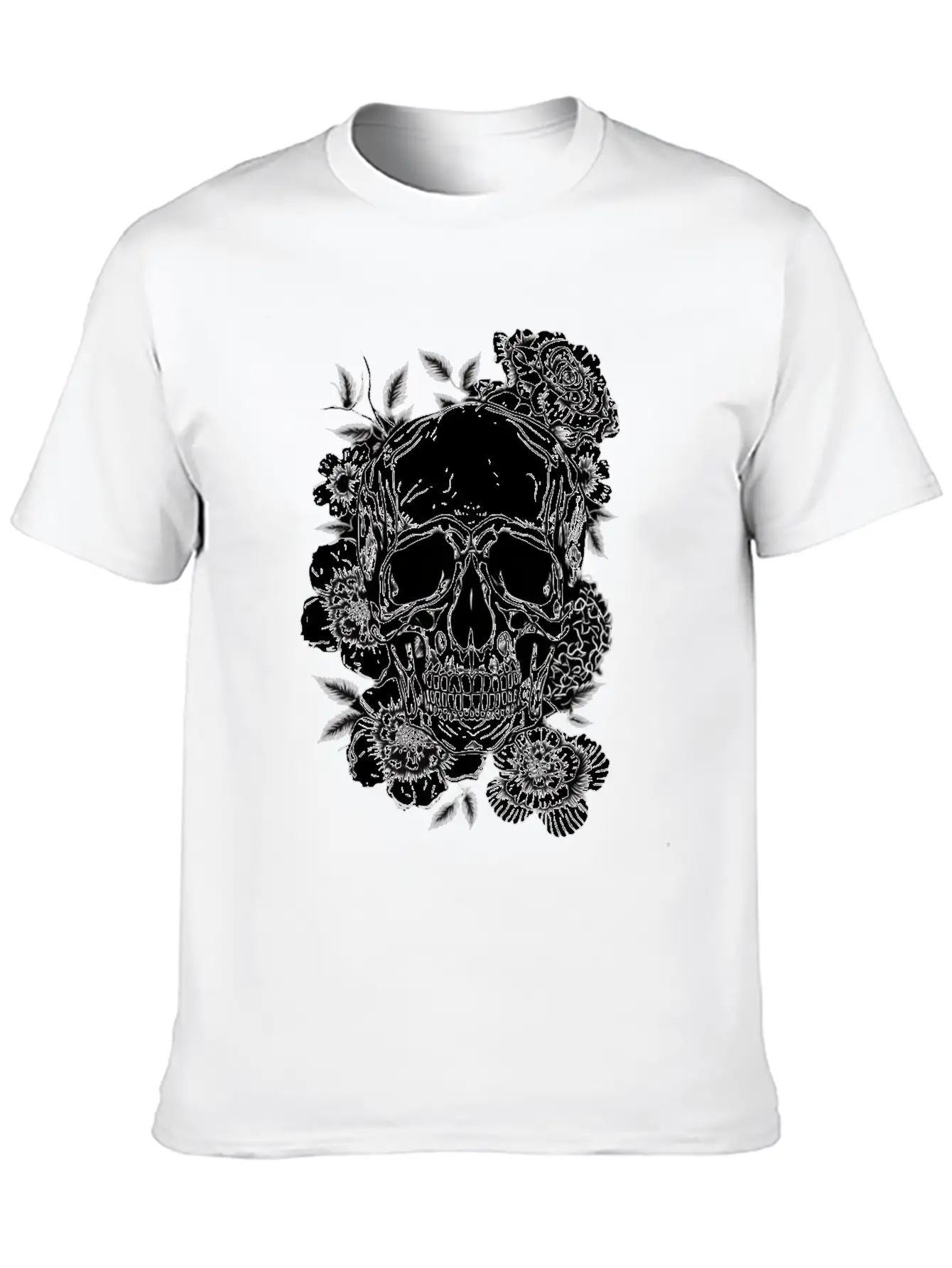 Aesthetic Flowers Skull Art Basic Graphic T-Shirt – Daily Comfort In Soft Cotton