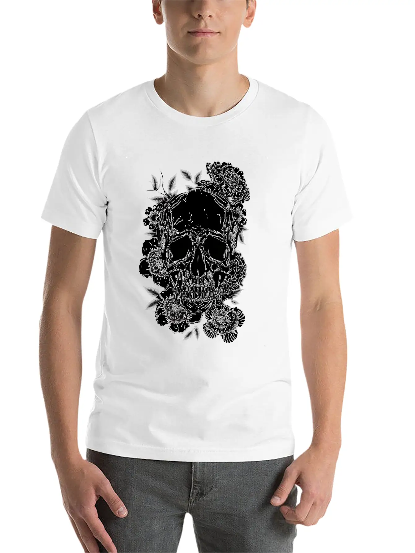 Aesthetic Flowers Skull Art Basic Graphic T-Shirt – Daily Comfort In Soft Cotton