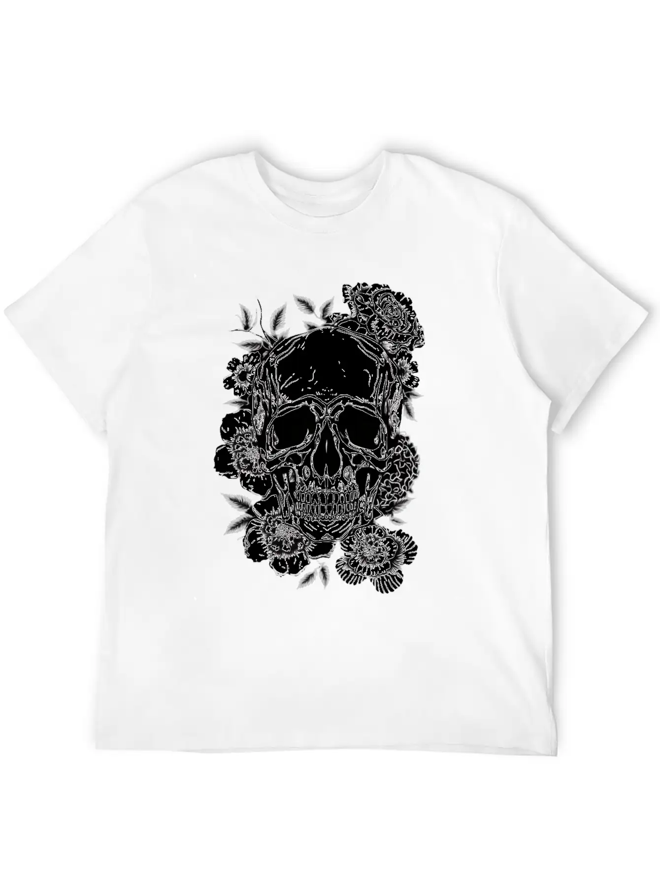 Aesthetic Flowers Skull Art Basic Graphic T-Shirt – Daily Comfort In Soft Cotton