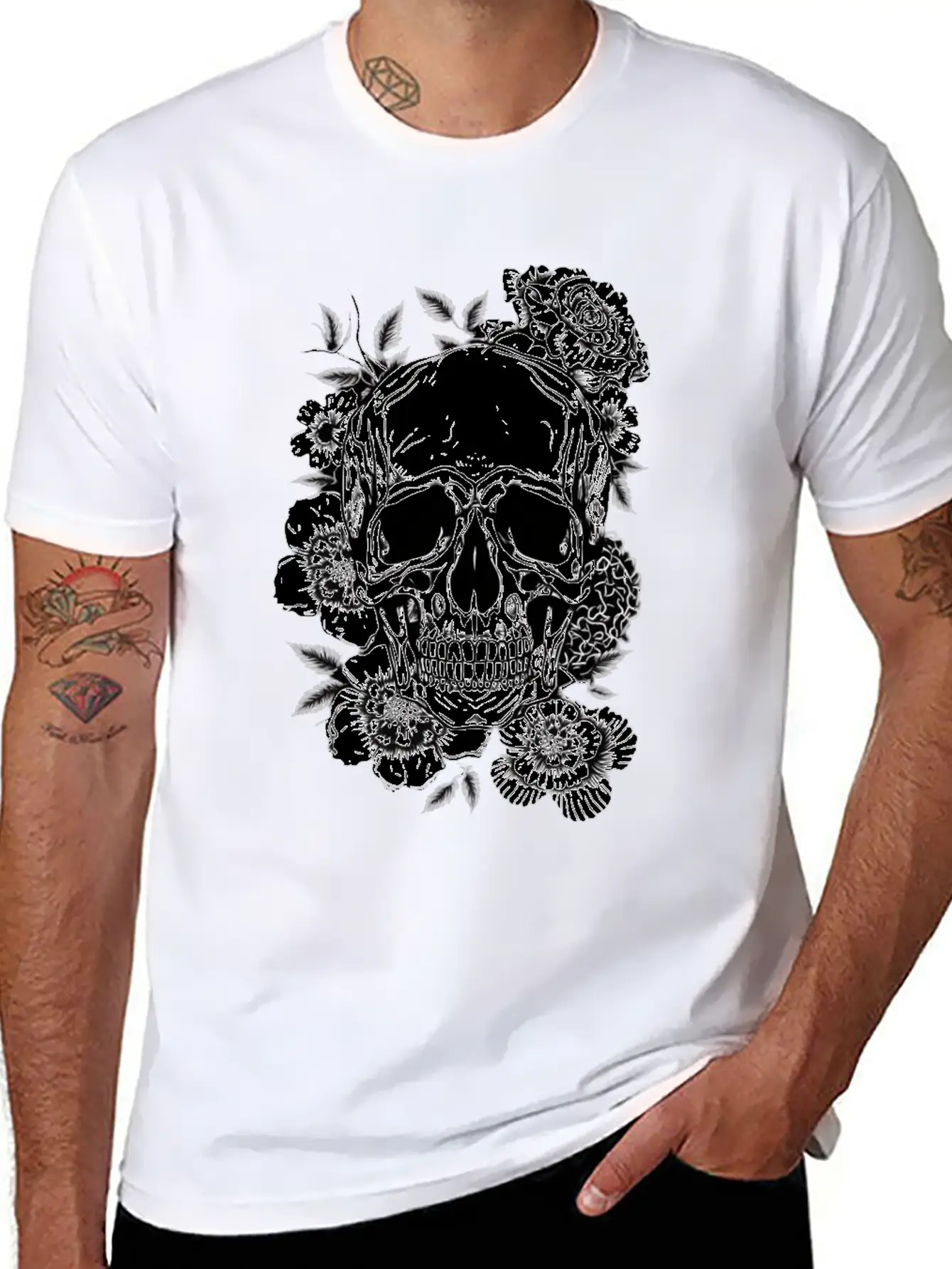 Aesthetic Flowers Skull Art Basic Graphic T-Shirt – Daily Comfort In Soft Cotton