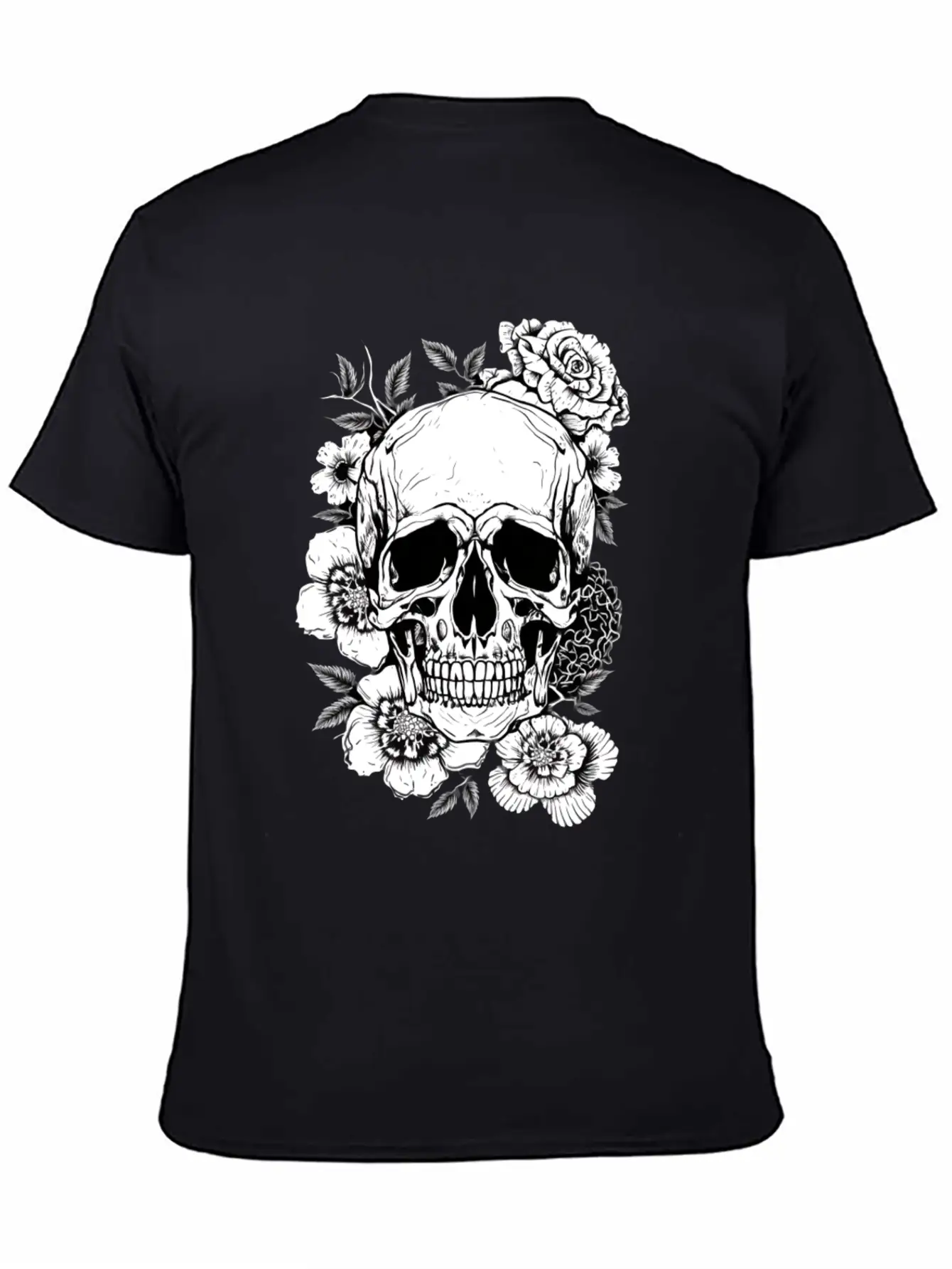 Aesthetic Flowers Skull Art Basic Graphic T-Shirt – Daily Comfort In Soft Cotton