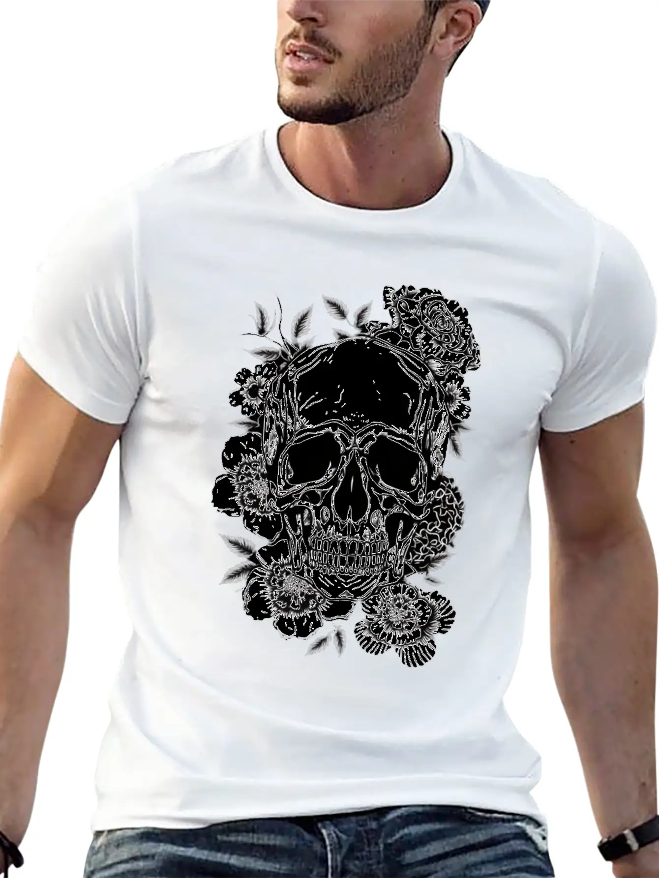 Aesthetic Flowers Skull Art Basic Graphic T-Shirt – Daily Comfort In Soft Cotton
