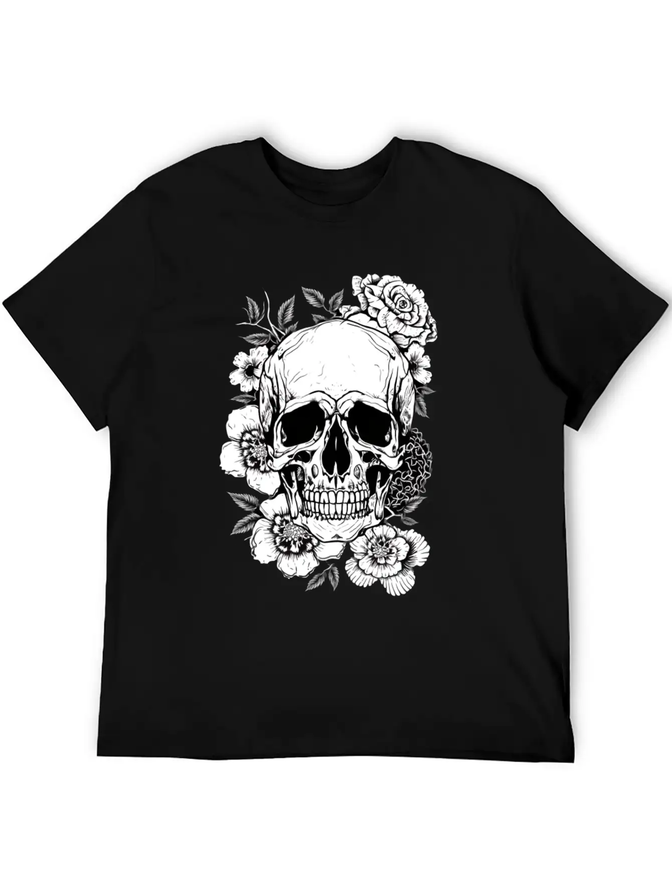 Aesthetic Flowers Skull Art Basic Graphic T-Shirt – Daily Comfort In Soft Cotton