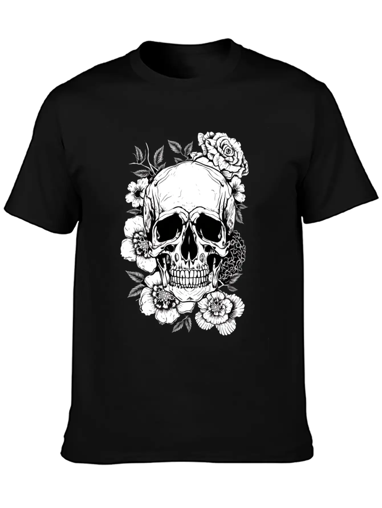 Aesthetic Flowers Skull Art Basic Graphic T-Shirt – Daily Comfort In Soft Cotton