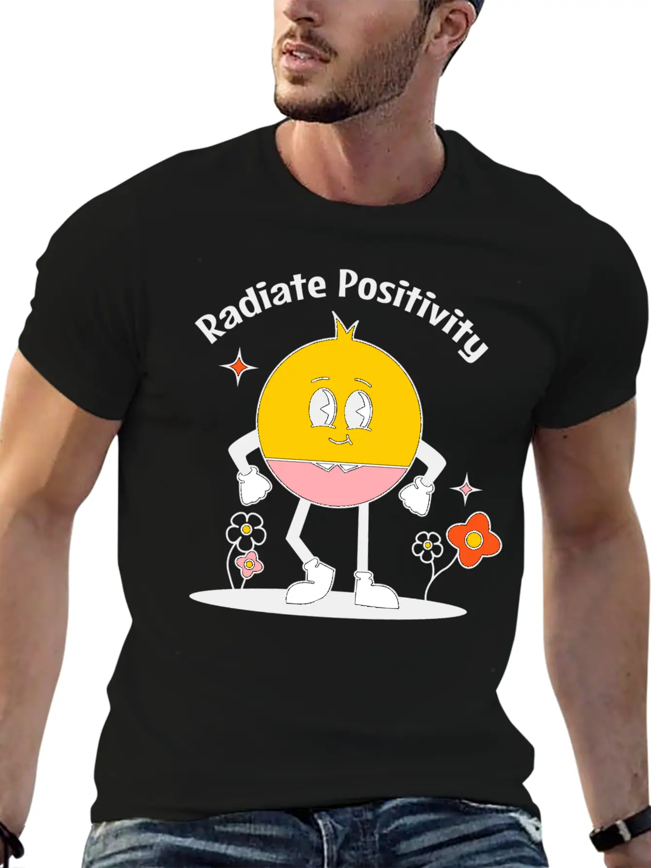 Aesthetic Retro Radiate Positivity Lightweight Cotton T-Shirt – Daily Comfort Graphic Shirt