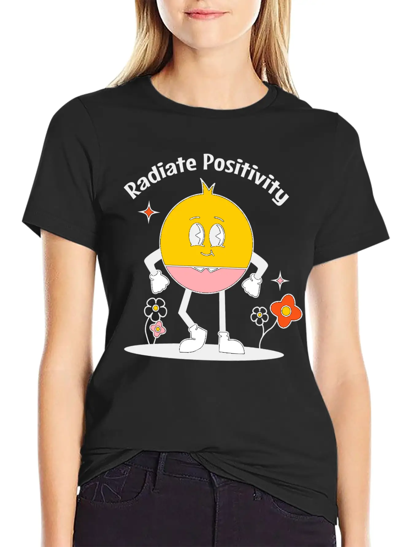Aesthetic Retro Radiate Positivity Lightweight Cotton T-Shirt – Daily Comfort Graphic Shirt