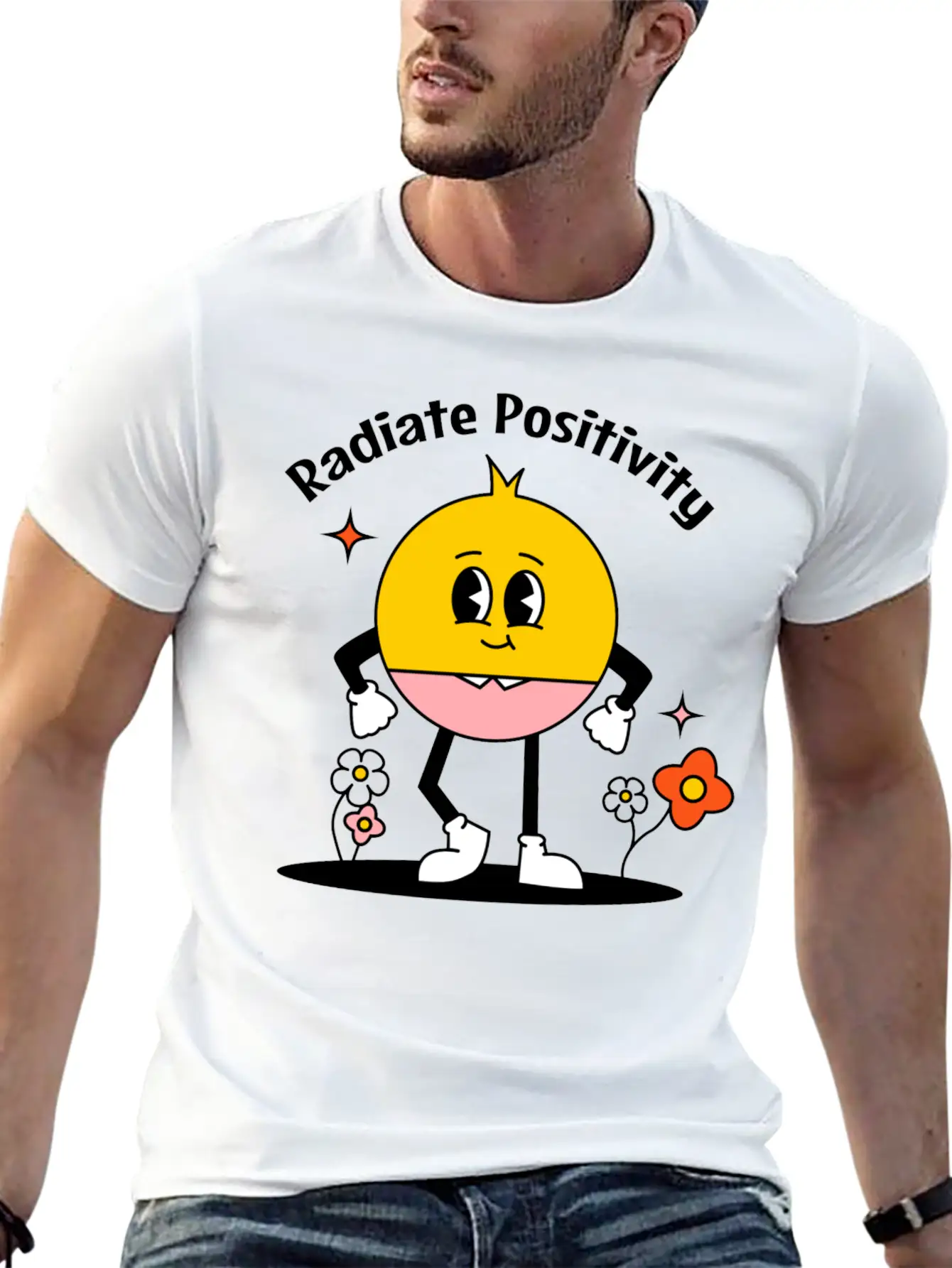 Aesthetic Retro Radiate Positivity Lightweight Cotton T-Shirt – Daily Comfort Graphic Shirt