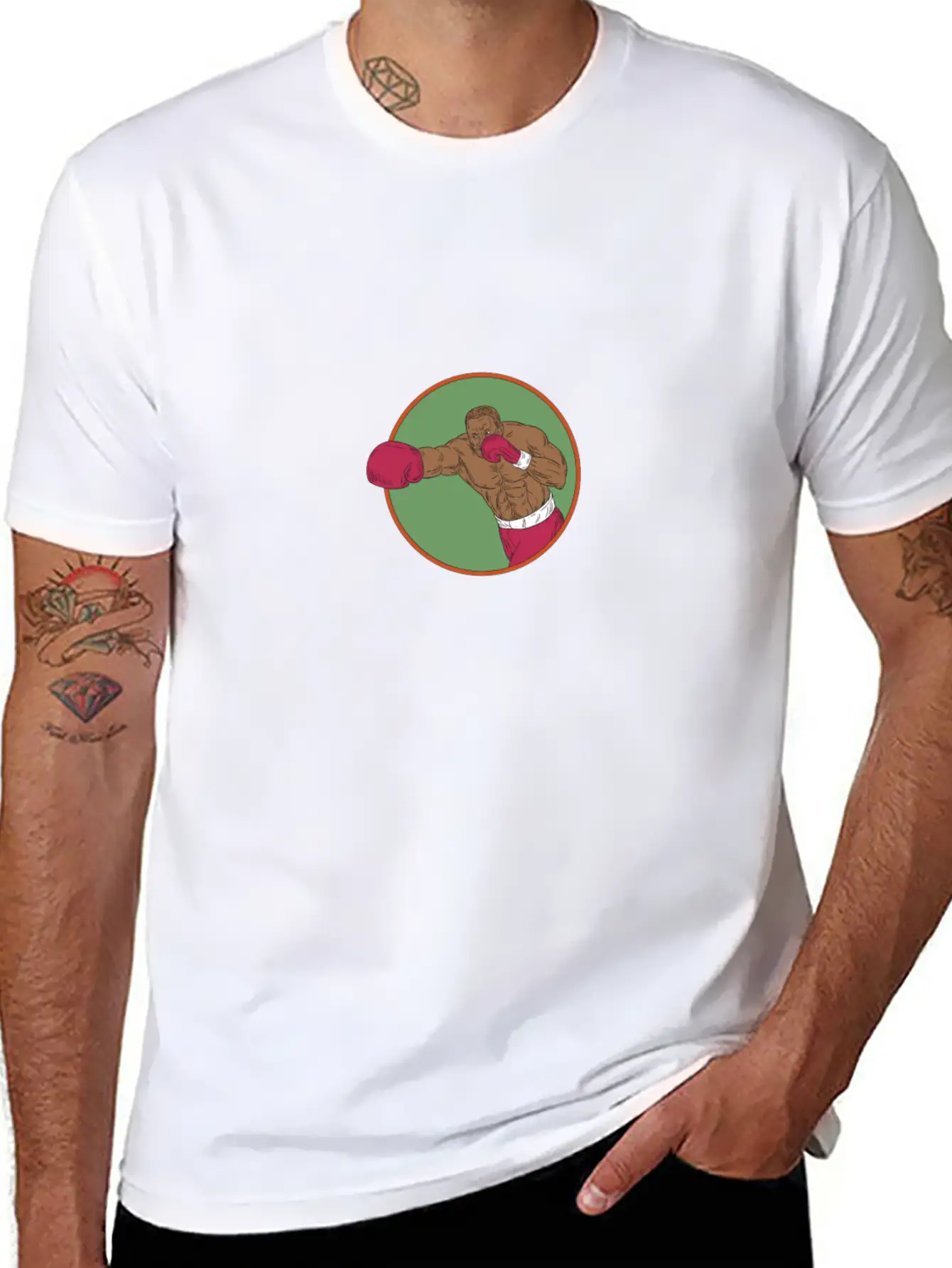 African-American Boxer Right Hook Circle Drawing Relaxed Everyday Tee – Lightweight And Durable Cotton