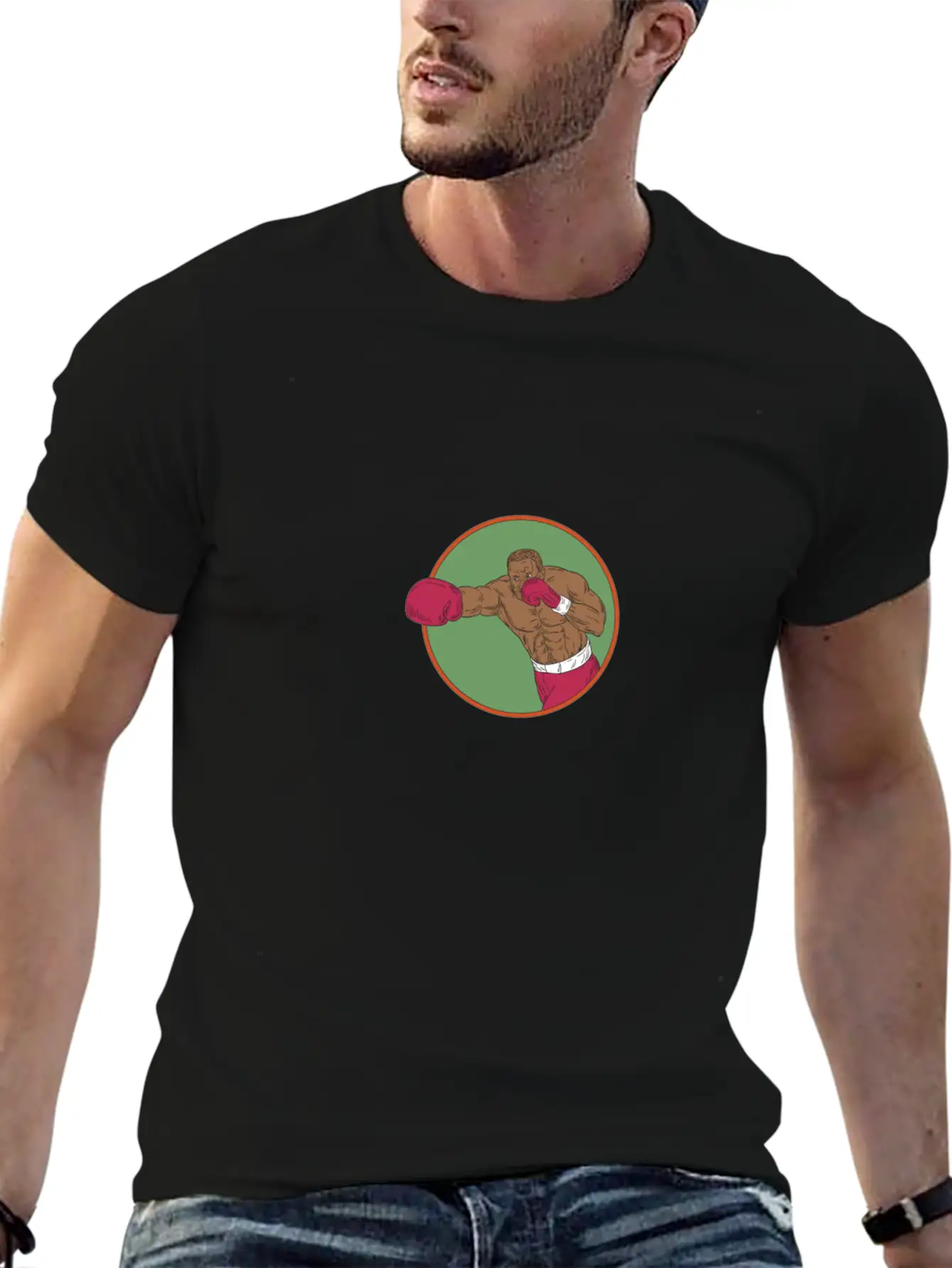 African-American Boxer Right Hook Circle Drawing Relaxed Everyday Tee – Lightweight And Durable Cotton