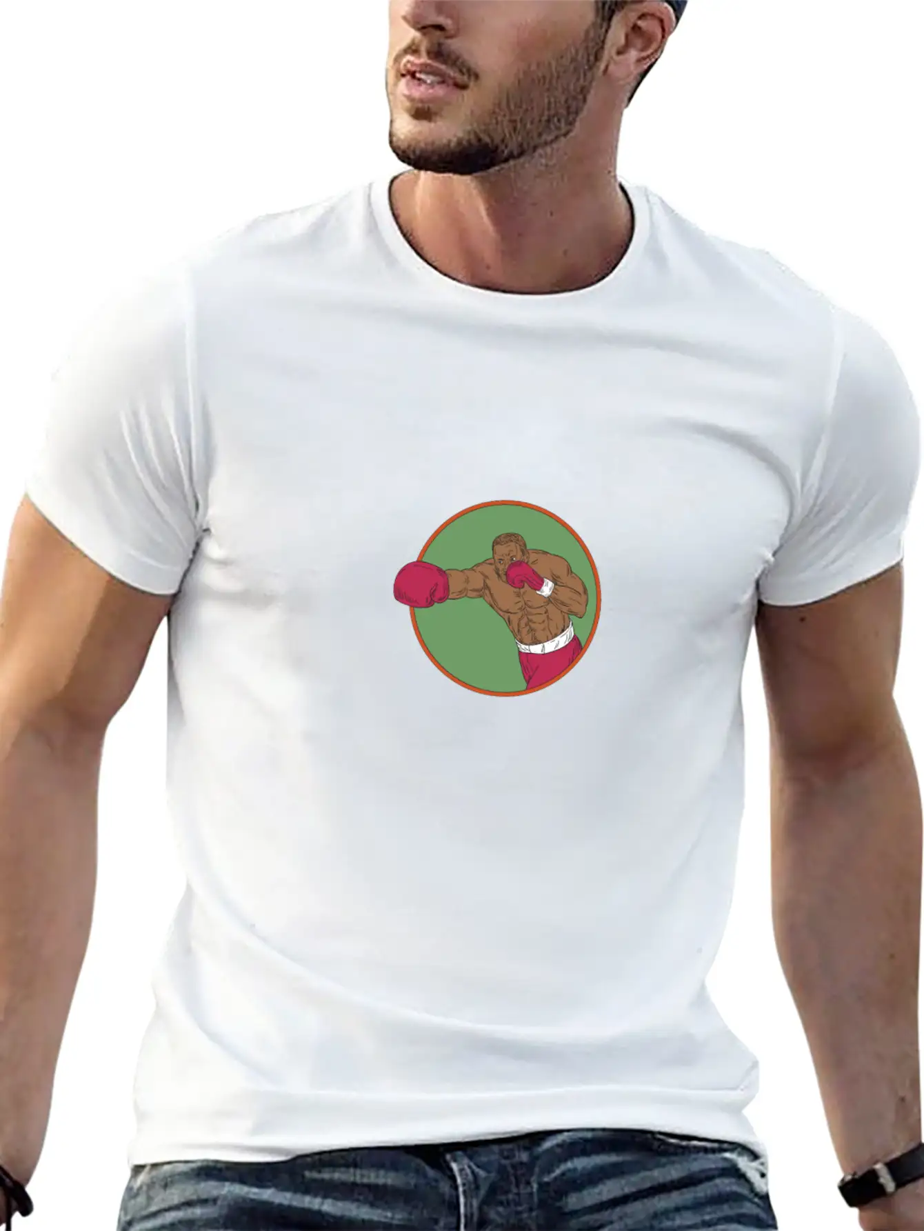African-American Boxer Right Hook Circle Drawing Relaxed Everyday Tee – Lightweight And Durable Cotton