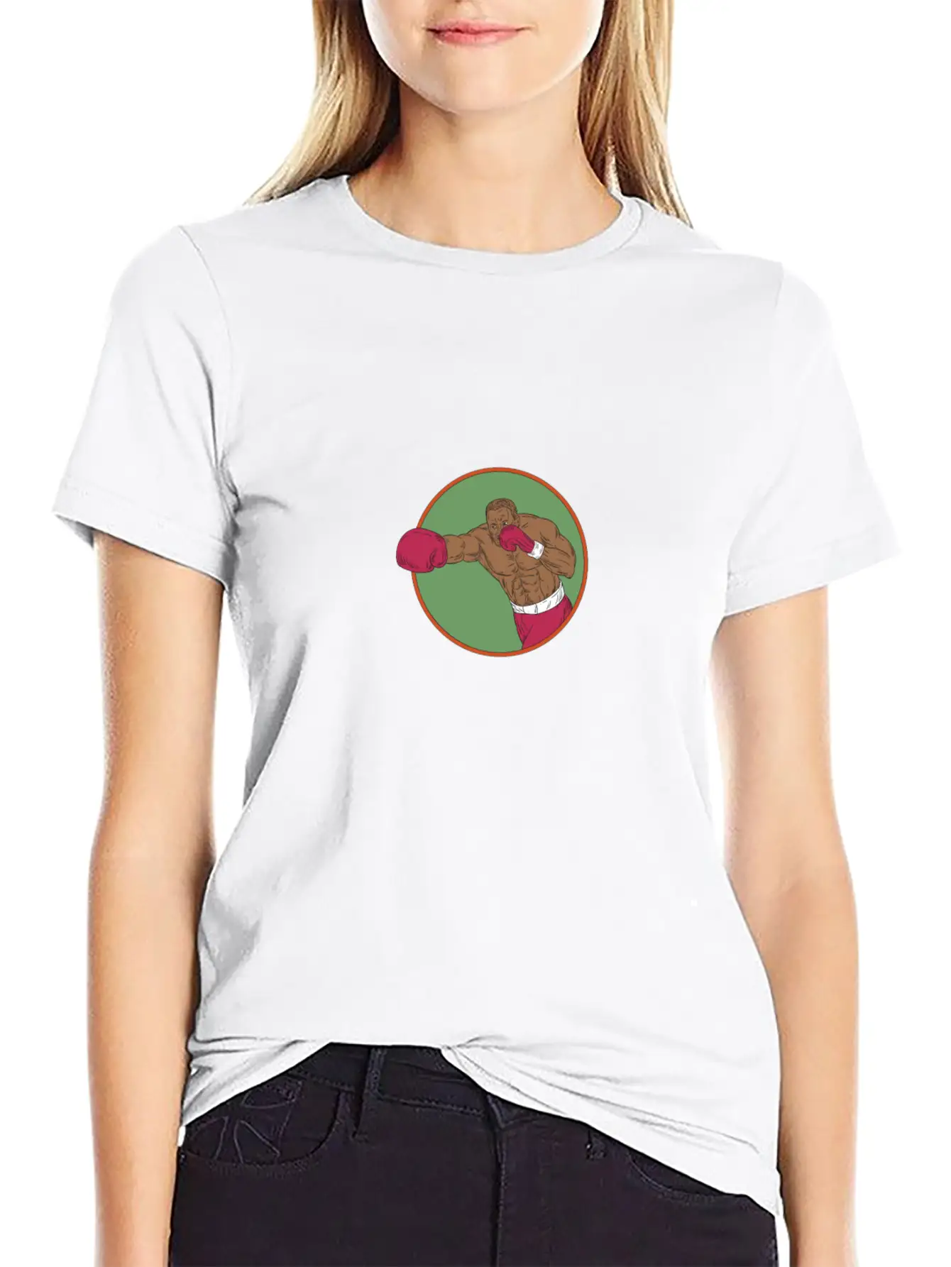 African-American Boxer Right Hook Circle Drawing Relaxed Everyday Tee – Lightweight And Durable Cotton