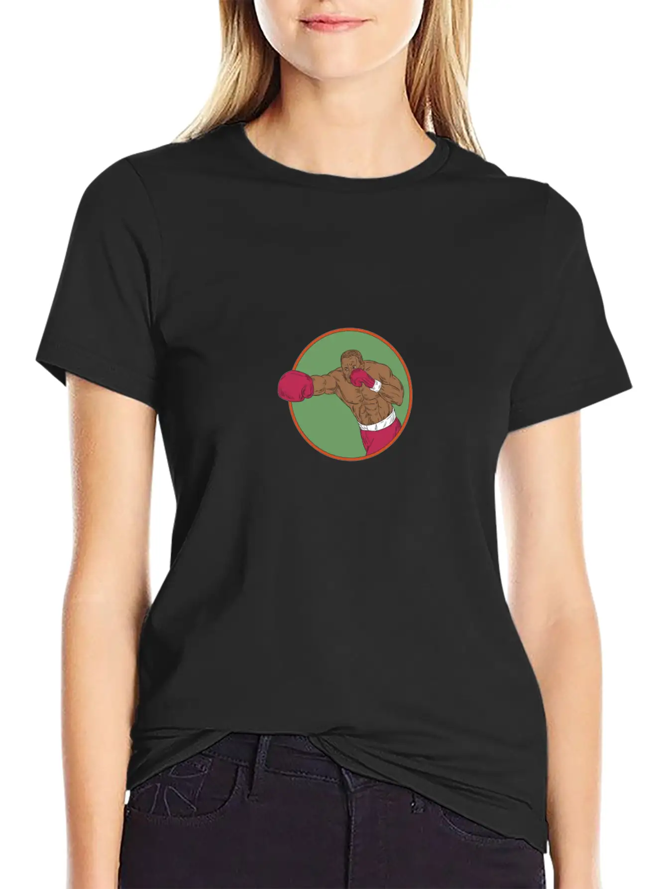 African-American Boxer Right Hook Circle Drawing Relaxed Everyday Tee – Lightweight And Durable Cotton