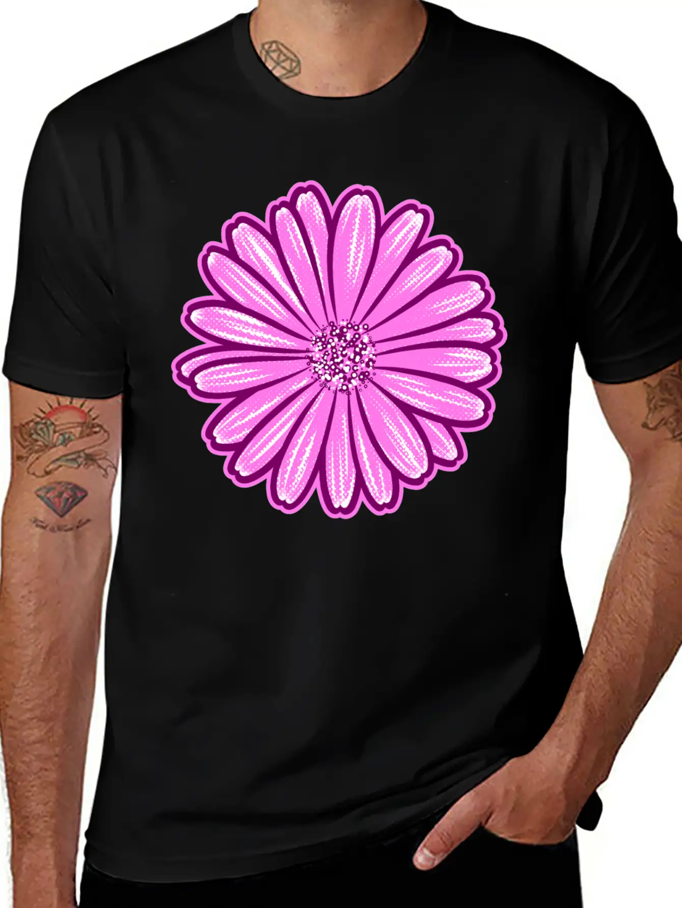 African Daisy Halftone Illustration Modern Fit Casual T-Shirt – Clean And Versatile Design