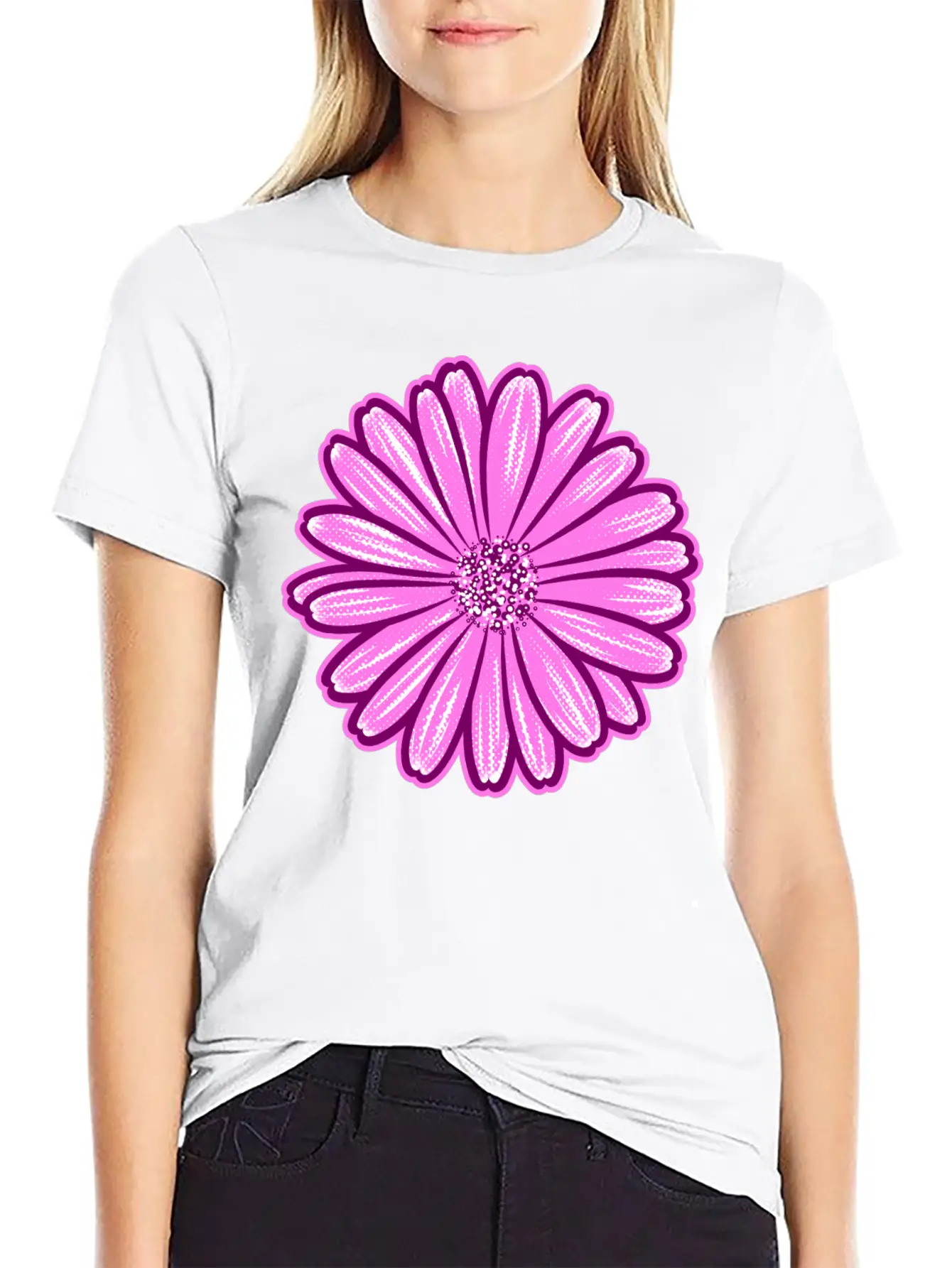 African Daisy Halftone Illustration Modern Fit Casual T-Shirt – Clean And Versatile Design