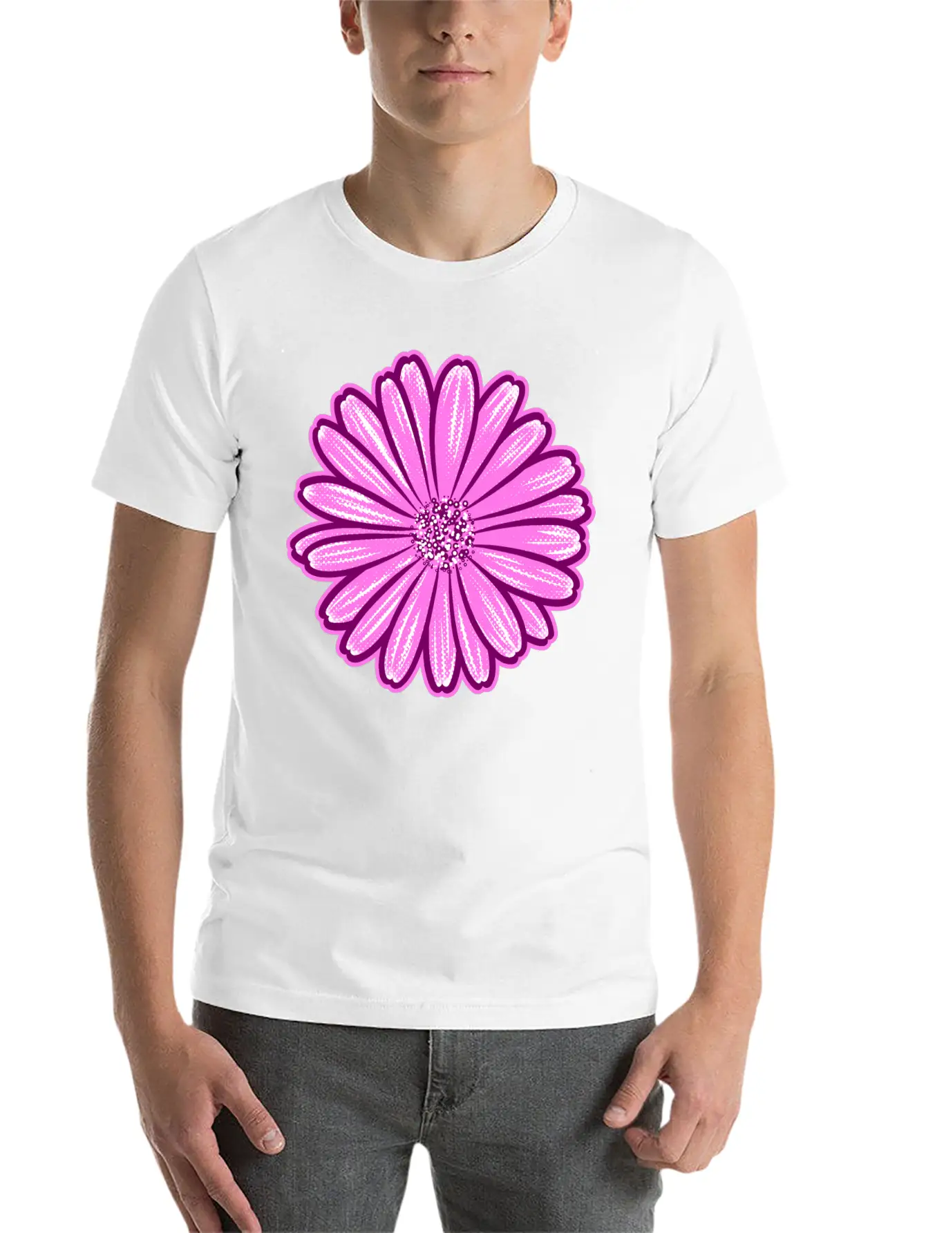African Daisy Halftone Illustration Modern Fit Casual T-Shirt – Clean And Versatile Design