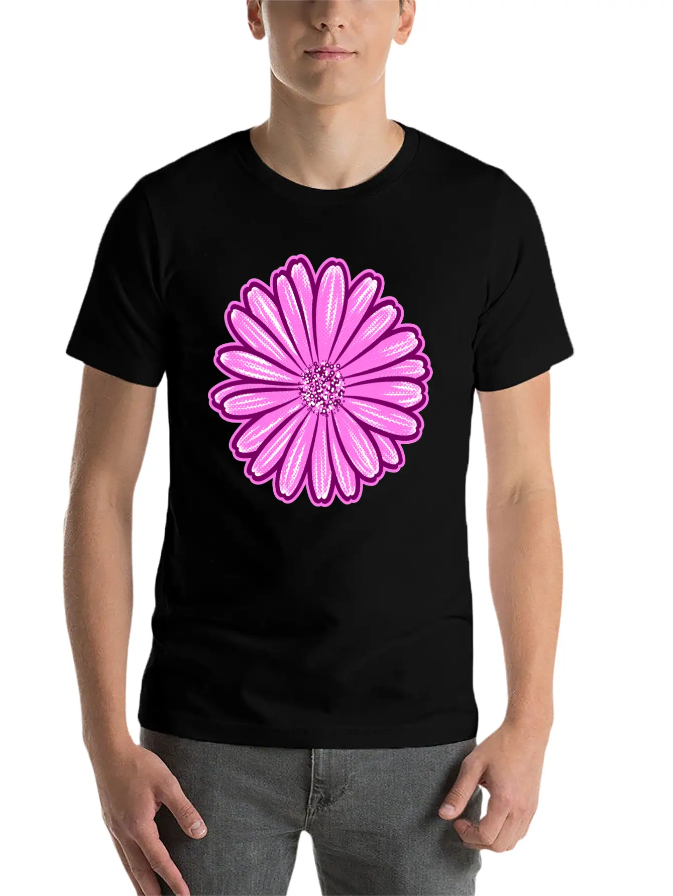 African Daisy Halftone Illustration Modern Fit Casual T-Shirt – Clean And Versatile Design