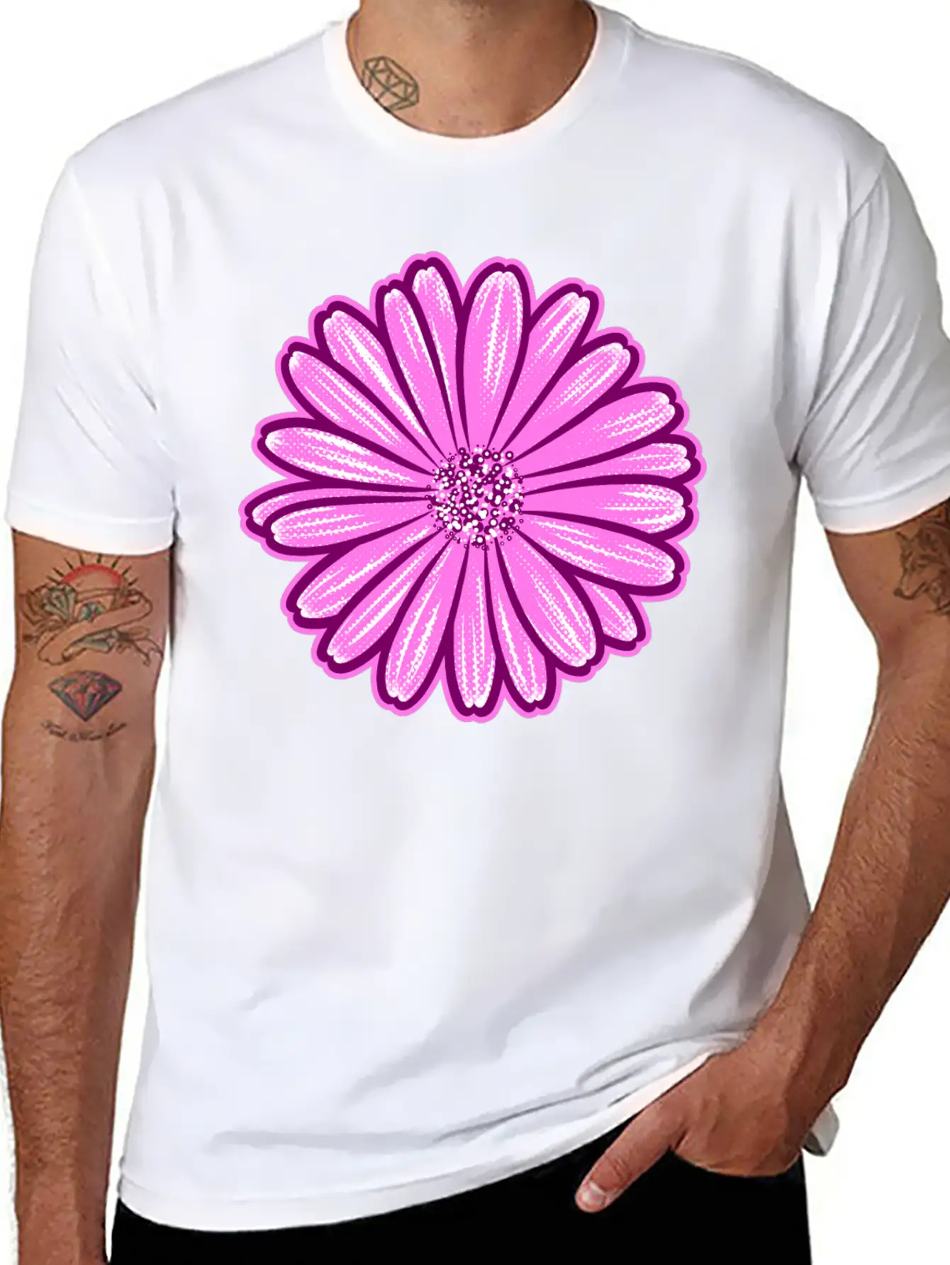 African Daisy Halftone Illustration Modern Fit Casual T-Shirt – Clean And Versatile Design
