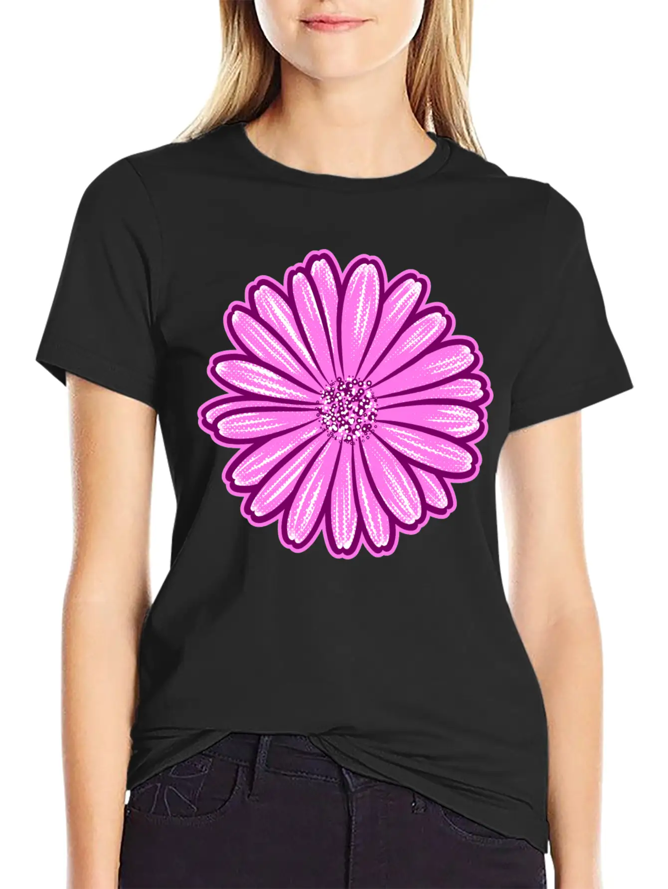 African Daisy Halftone Illustration Modern Fit Casual T-Shirt – Clean And Versatile Design
