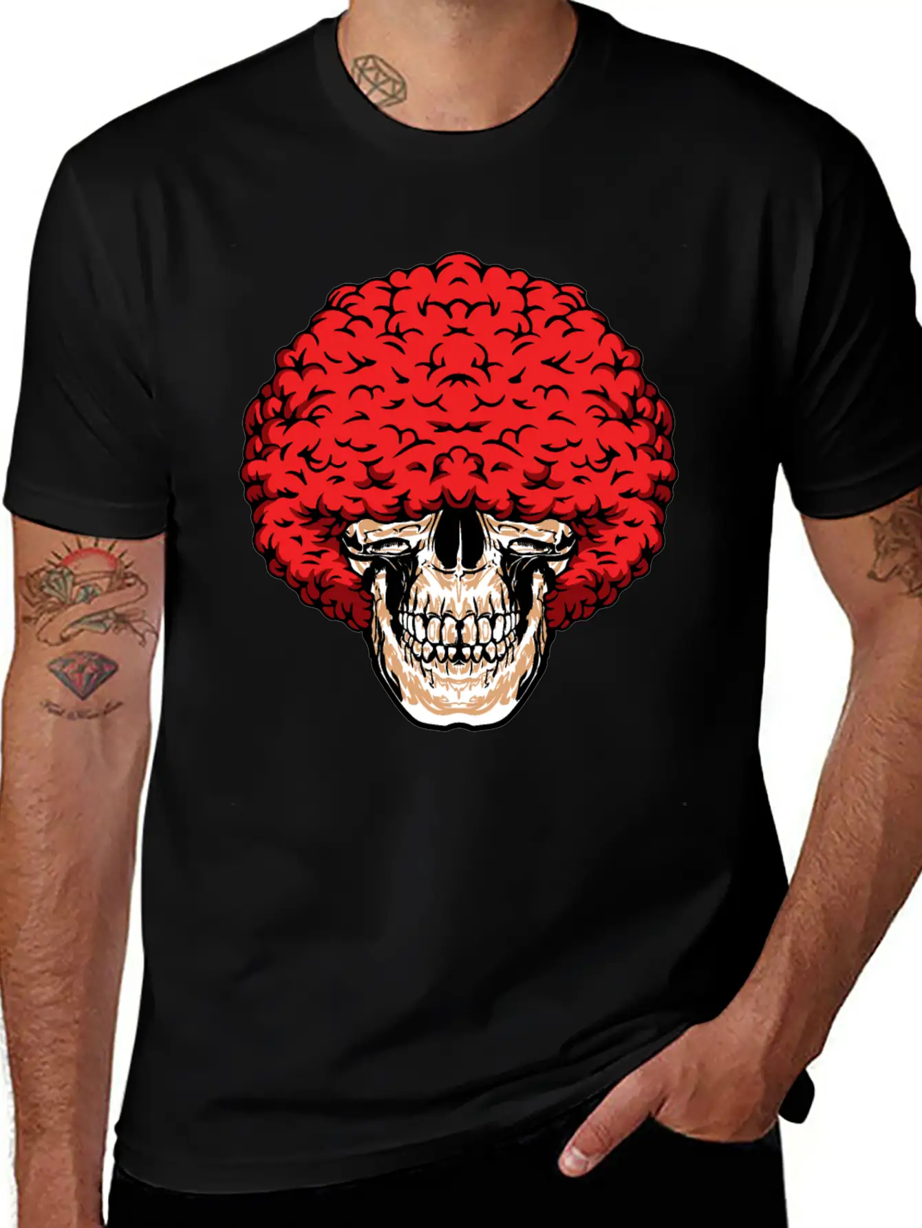 Afro-Man's Skull Abundant Curly Red Hair Relaxed Everyday Tee – Lightweight And Durable Cotton