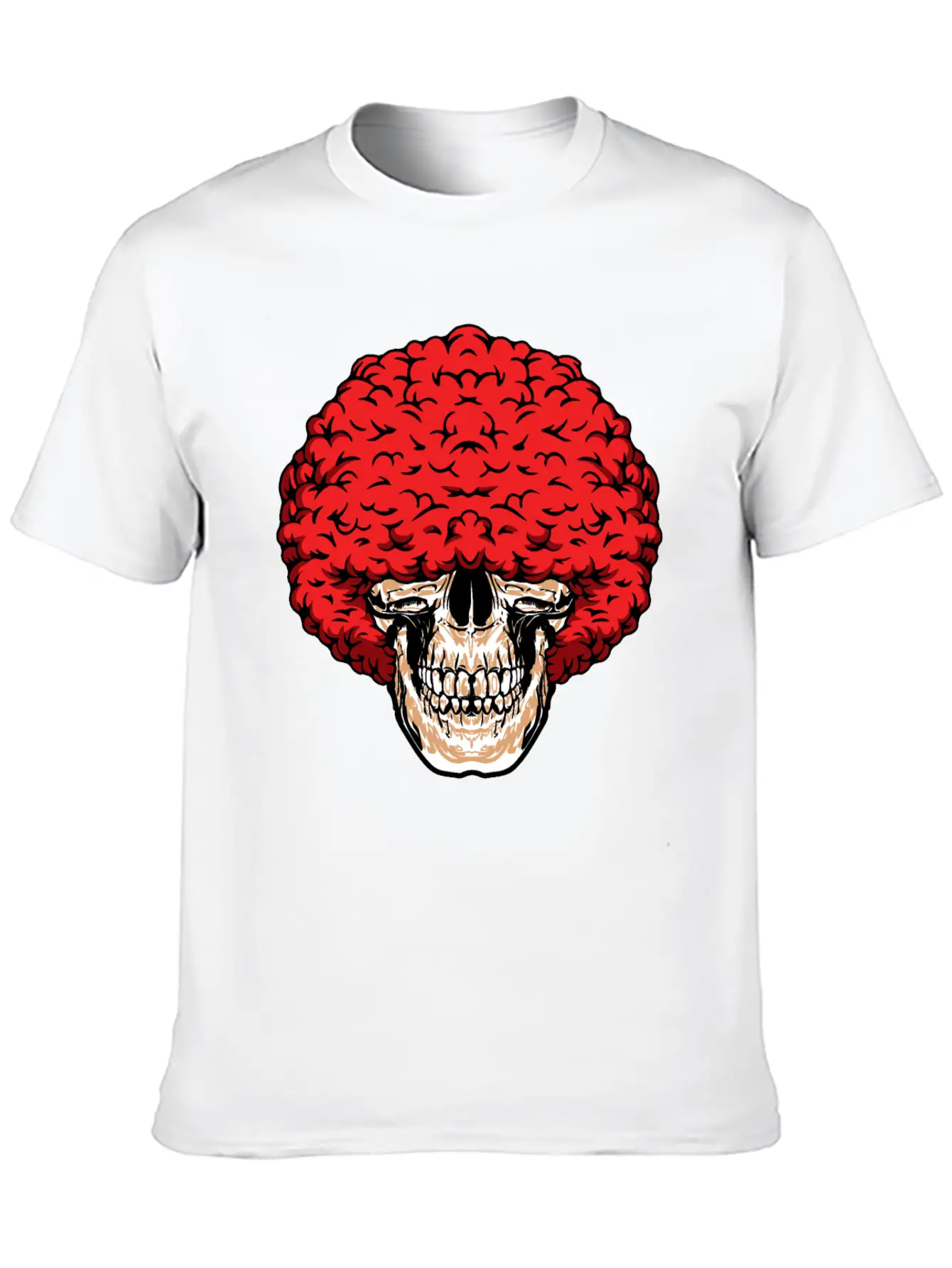 Afro-Man's Skull Abundant Curly Red Hair Relaxed Everyday Tee – Lightweight And Durable Cotton