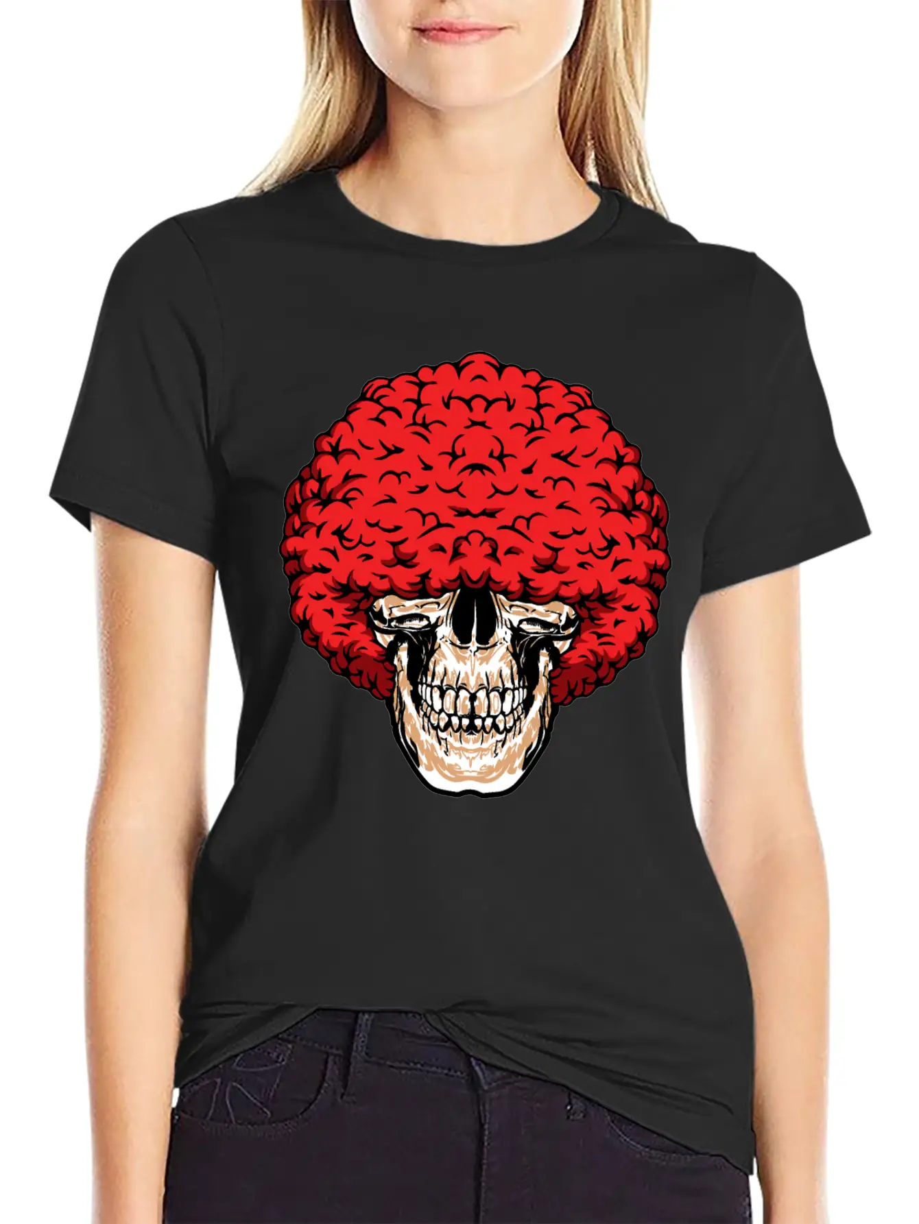 Afro-Man's Skull Abundant Curly Red Hair Relaxed Everyday Tee – Lightweight And Durable Cotton