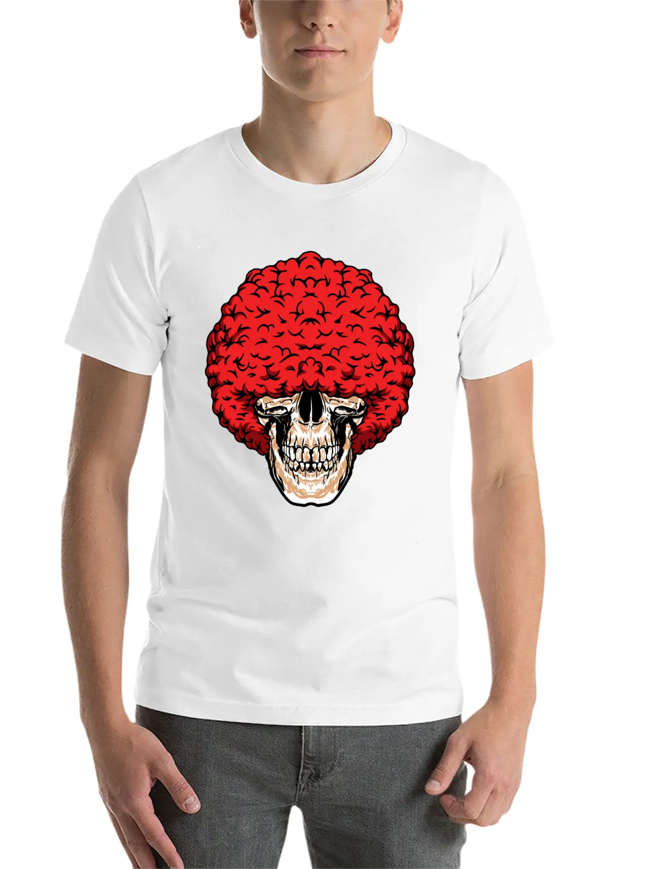 Afro-Man's Skull Abundant Curly Red Hair Relaxed Everyday Tee – Lightweight And Durable Cotton