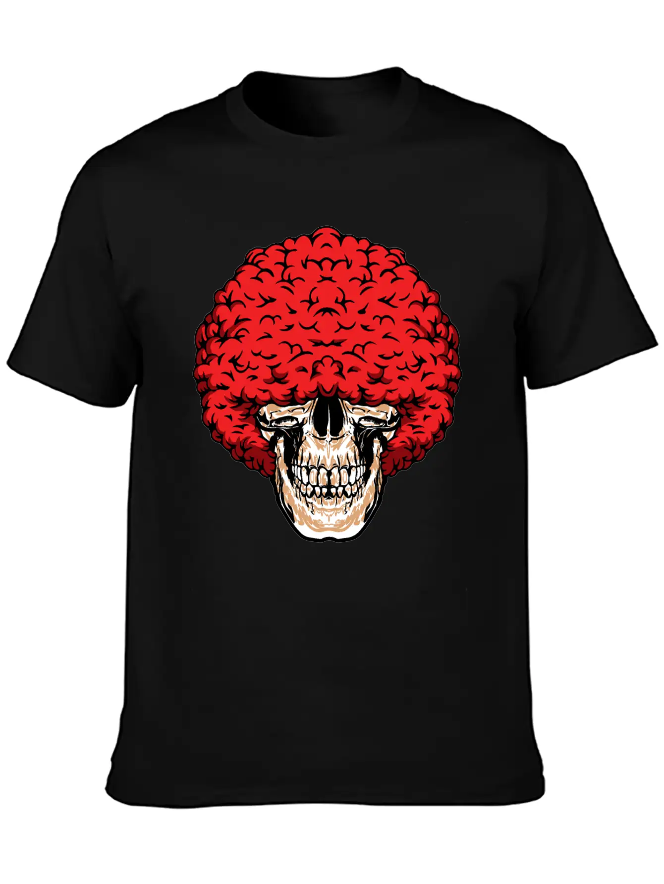 Afro-Man's Skull Abundant Curly Red Hair Relaxed Everyday Tee – Lightweight And Durable Cotton