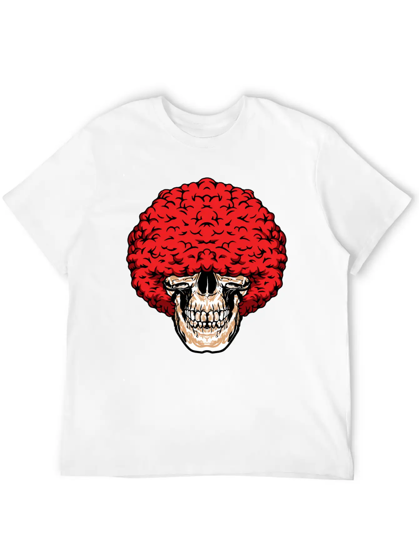 Afro-Man's Skull Abundant Curly Red Hair Relaxed Everyday Tee – Lightweight And Durable Cotton