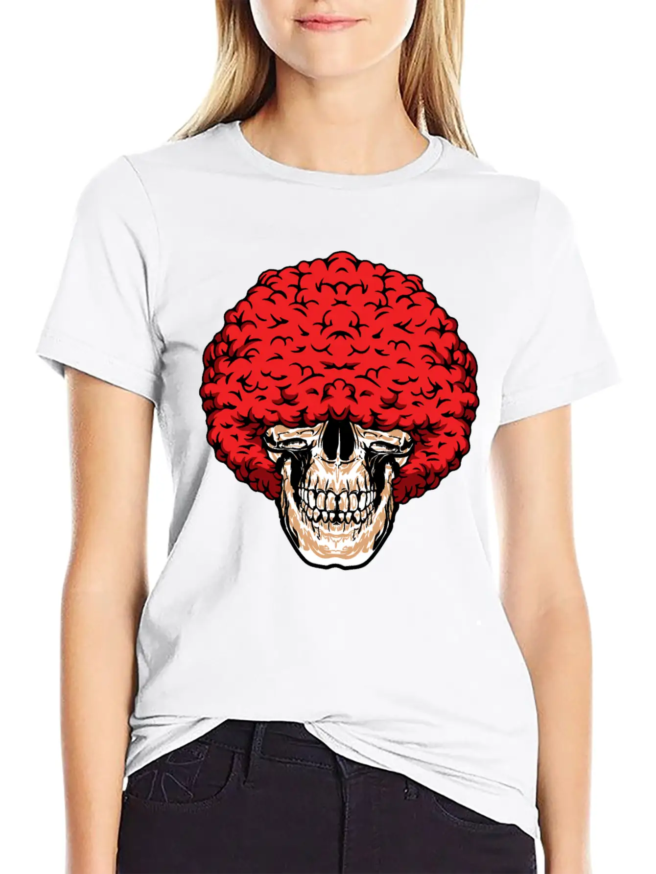 Afro-Man's Skull Abundant Curly Red Hair Relaxed Everyday Tee – Lightweight And Durable Cotton