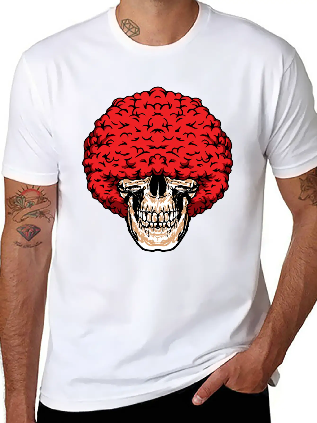 Afro-Man's Skull Abundant Curly Red Hair Relaxed Everyday Tee – Lightweight And Durable Cotton
