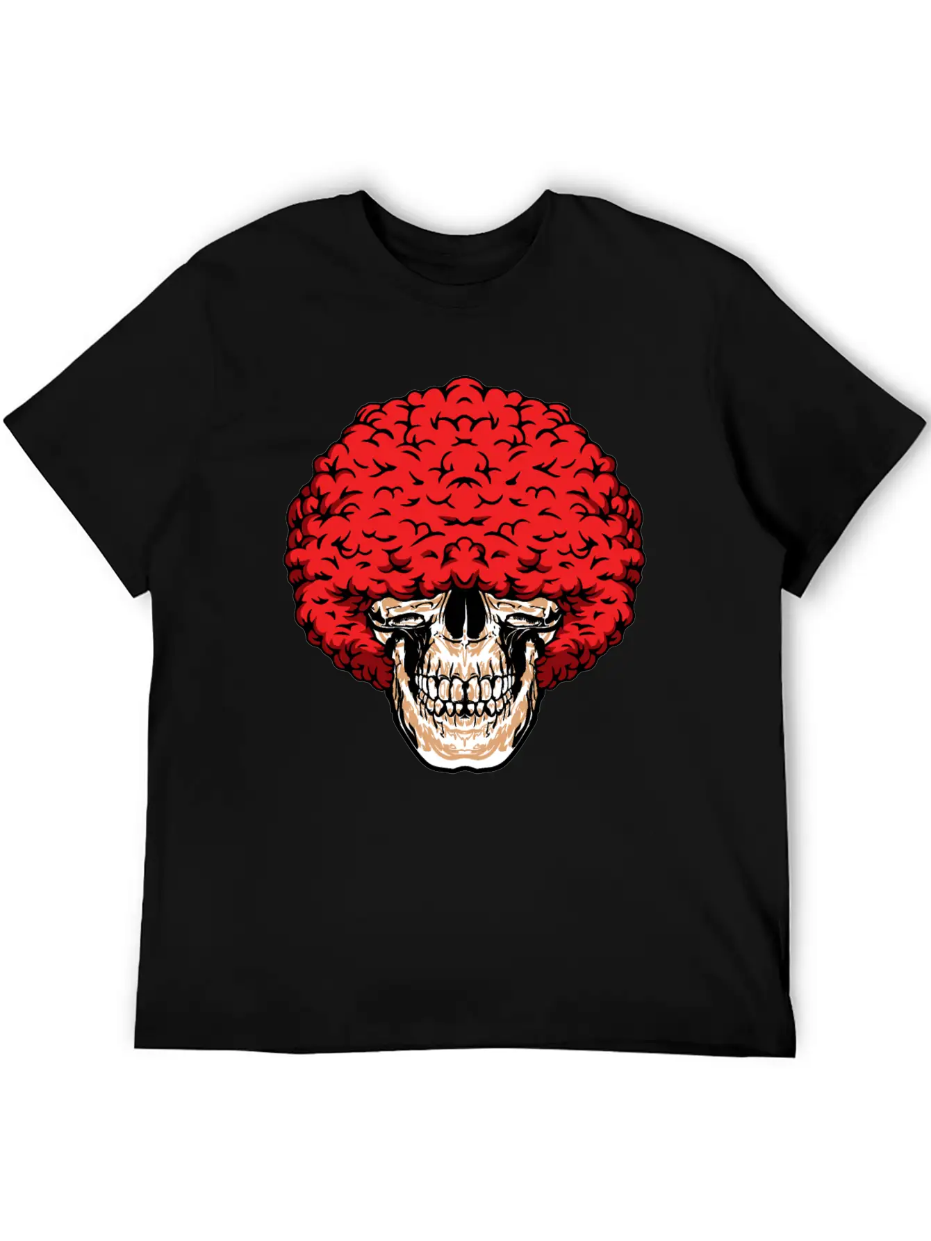 Afro-Man's Skull Abundant Curly Red Hair Relaxed Everyday Tee – Lightweight And Durable Cotton