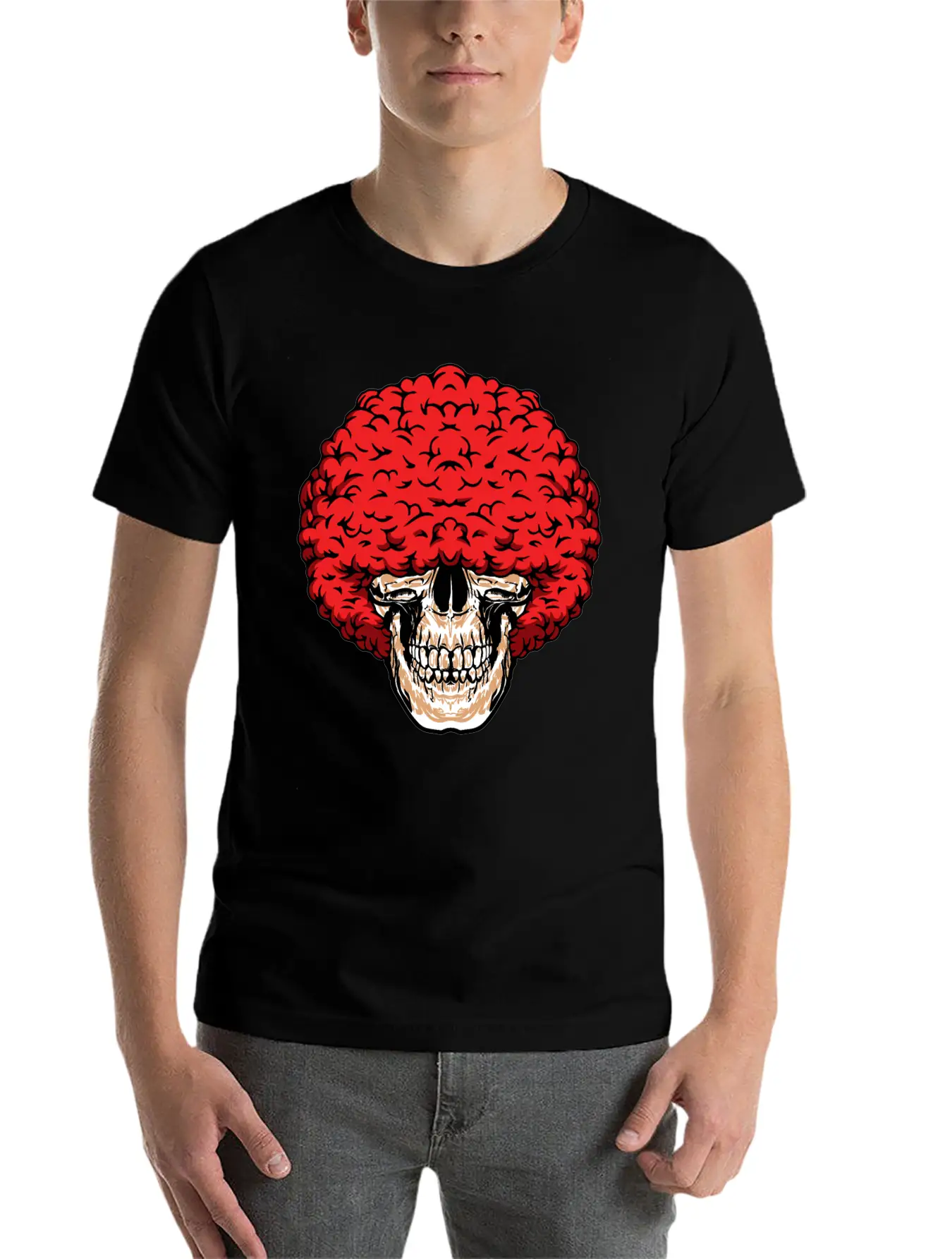 Afro-Man's Skull Abundant Curly Red Hair Relaxed Everyday Tee – Lightweight And Durable Cotton