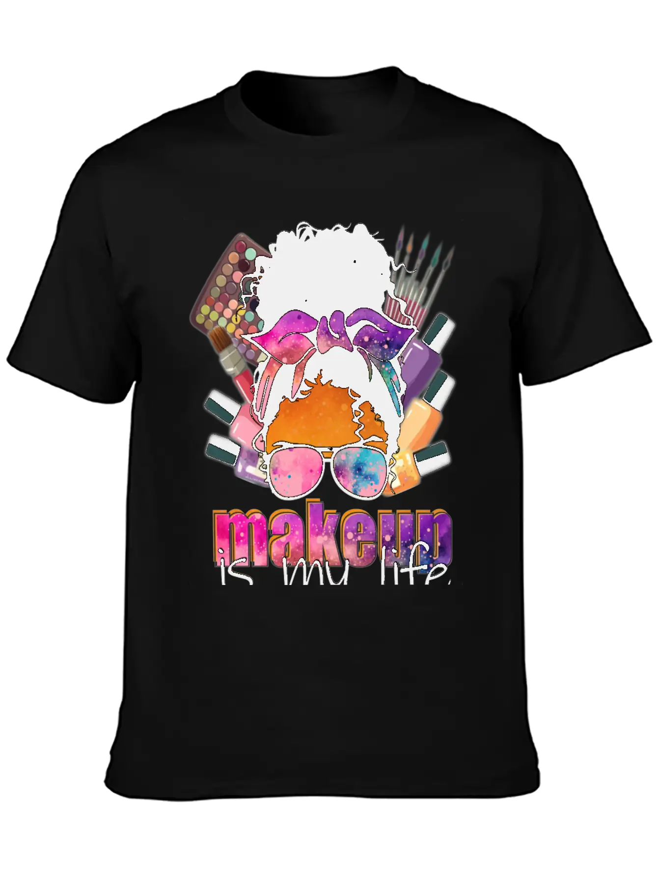 Afro Messy Bun Makeup Basic Graphic T-Shirt – Daily Comfort In Soft Cotton