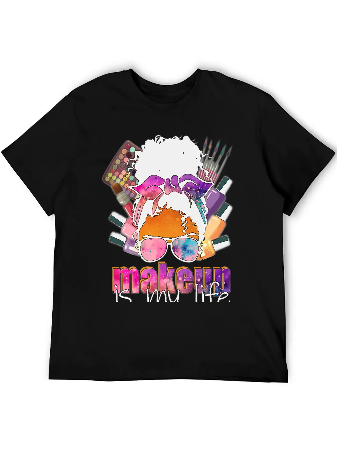 Afro Messy Bun Makeup Basic Graphic T-Shirt – Daily Comfort In Soft Cotton