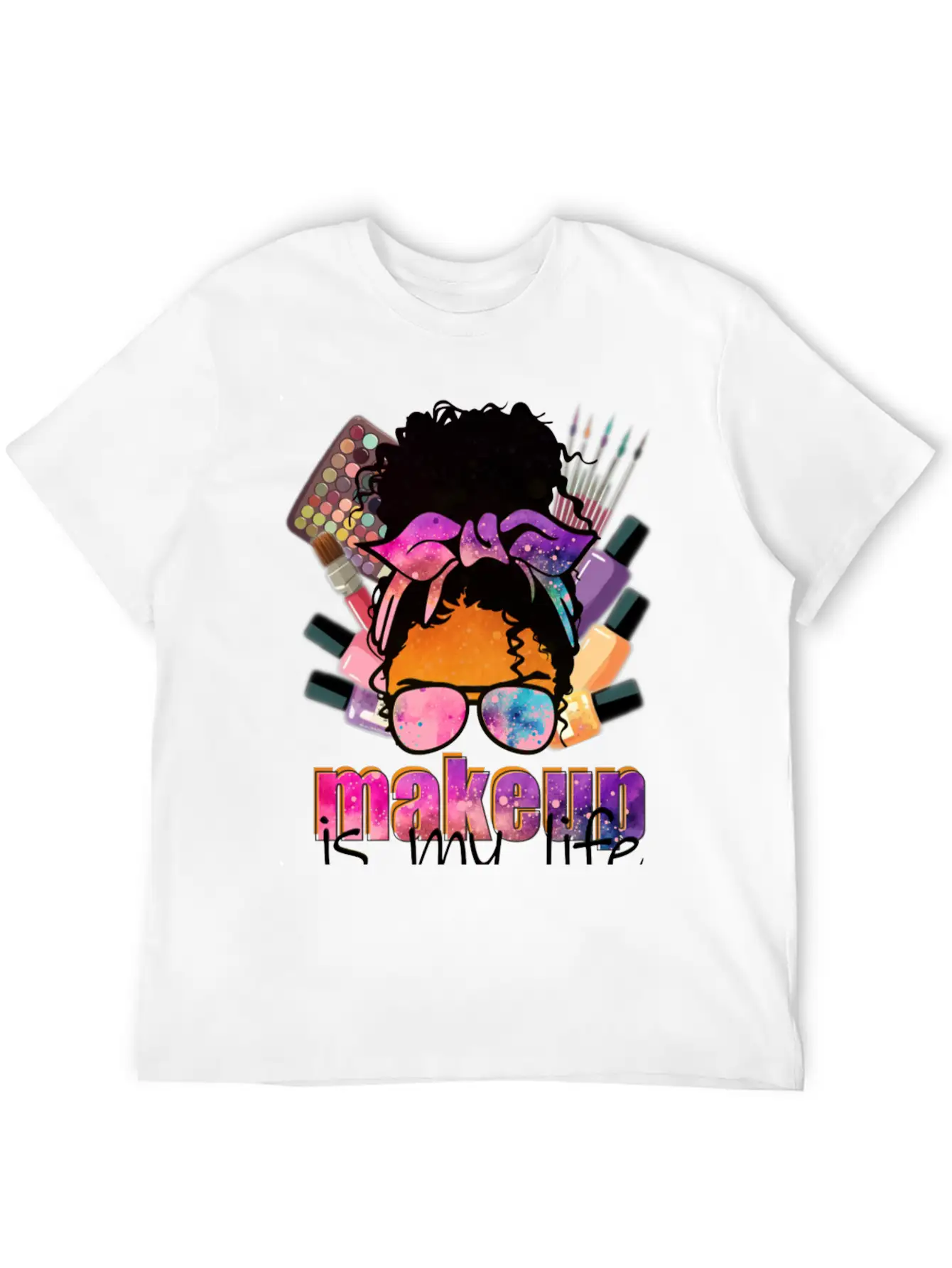 Afro Messy Bun Makeup Basic Graphic T-Shirt – Daily Comfort In Soft Cotton