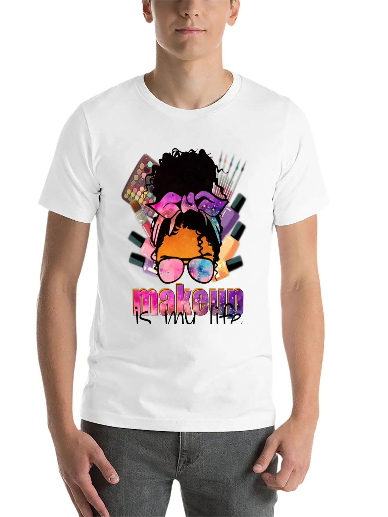 Afro Messy Bun Makeup Basic Graphic T-Shirt – Daily Comfort In Soft Cotton