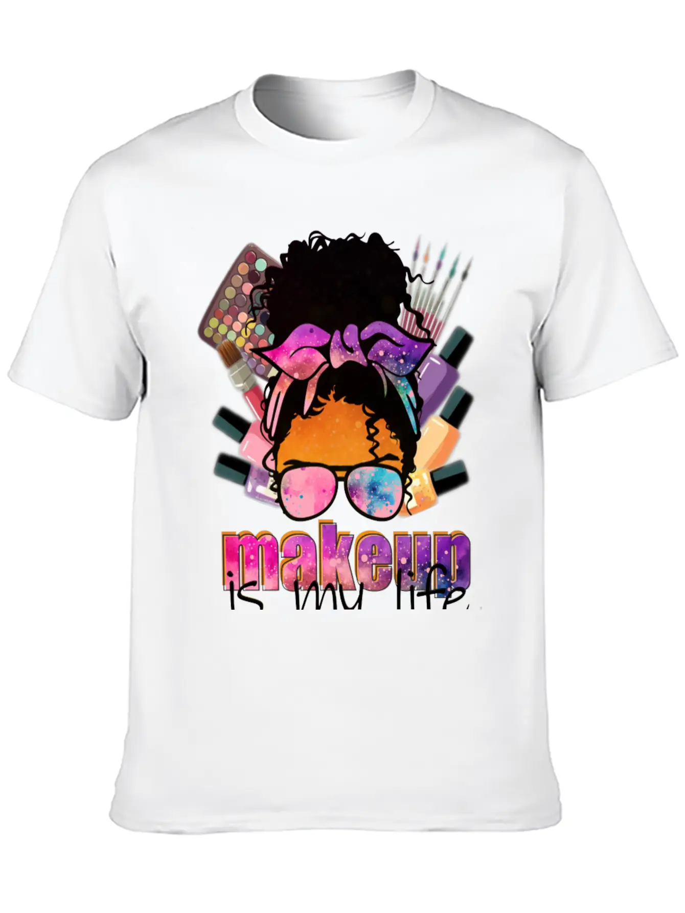 Afro Messy Bun Makeup Basic Graphic T-Shirt – Daily Comfort In Soft Cotton