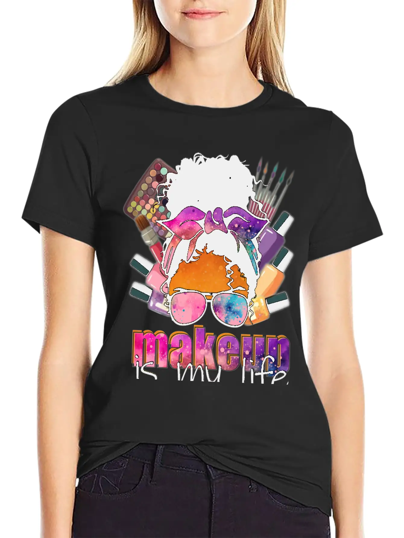 Afro Messy Bun Makeup Basic Graphic T-Shirt – Daily Comfort In Soft Cotton