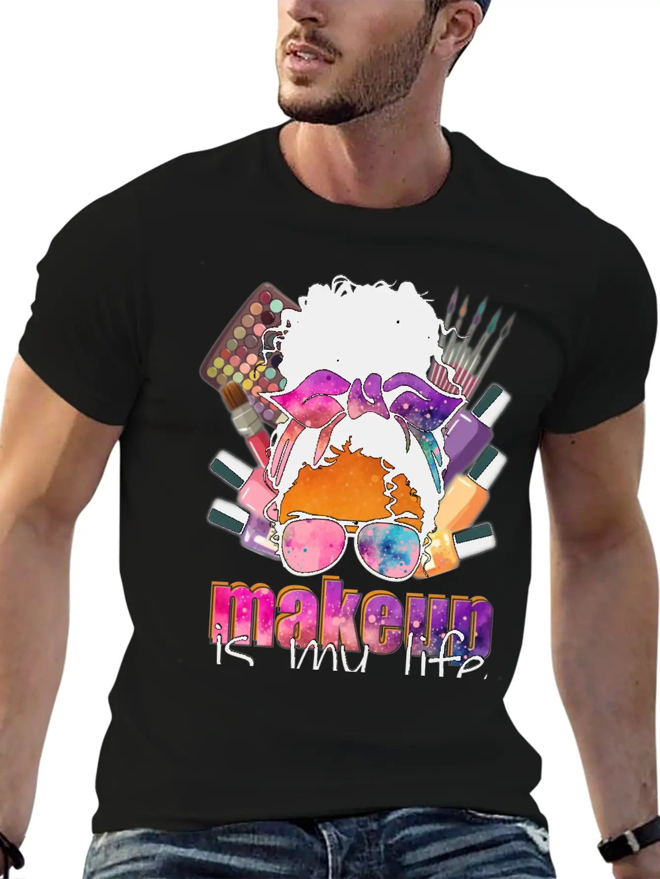 Afro Messy Bun Makeup Basic Graphic T-Shirt – Daily Comfort In Soft Cotton