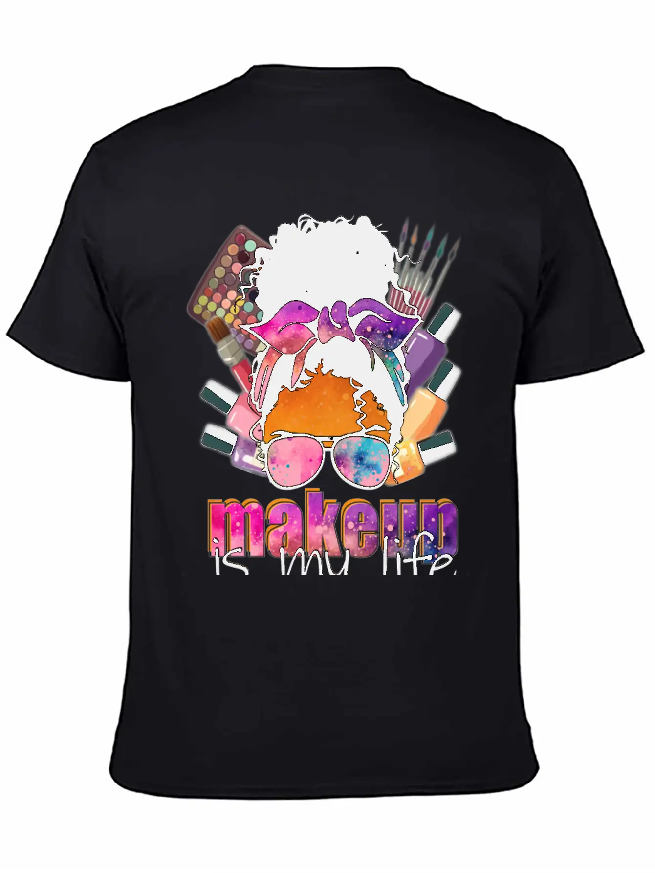 Afro Messy Bun Makeup Basic Graphic T-Shirt – Daily Comfort In Soft Cotton