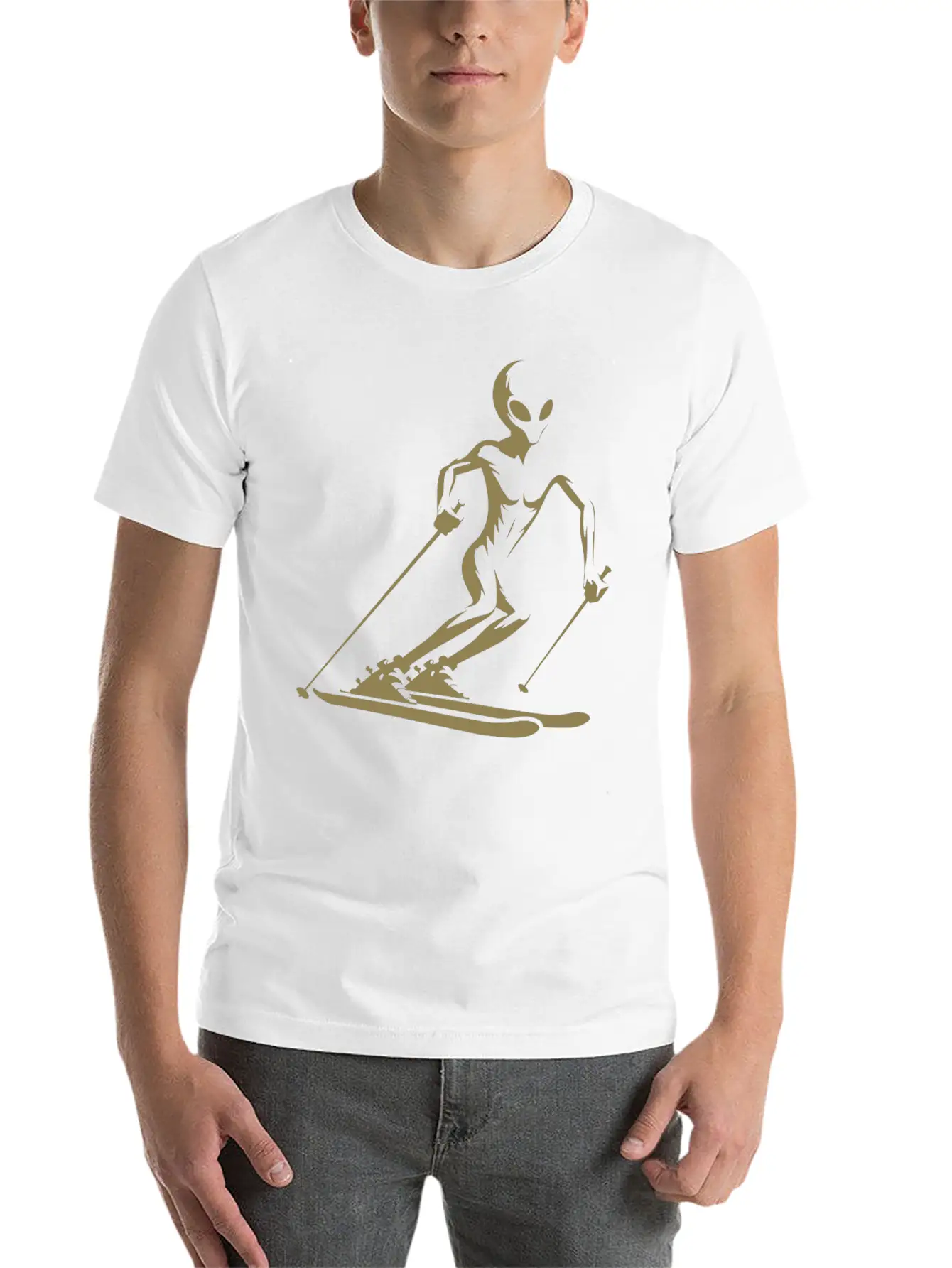 Alien Skier Silhouette For Minimalist Winter Sport Lightweight Cotton T-Shirt – Daily Comfort Graphic Shirt