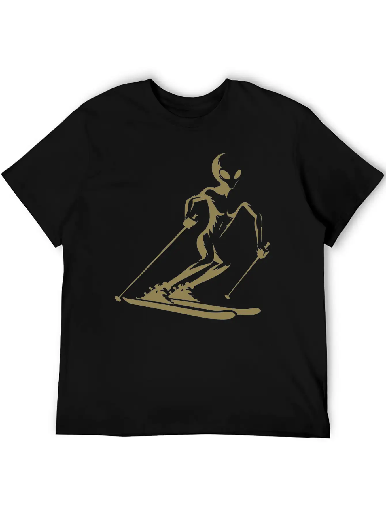 Alien Skier Silhouette For Minimalist Winter Sport Lightweight Cotton T-Shirt – Daily Comfort Graphic Shirt